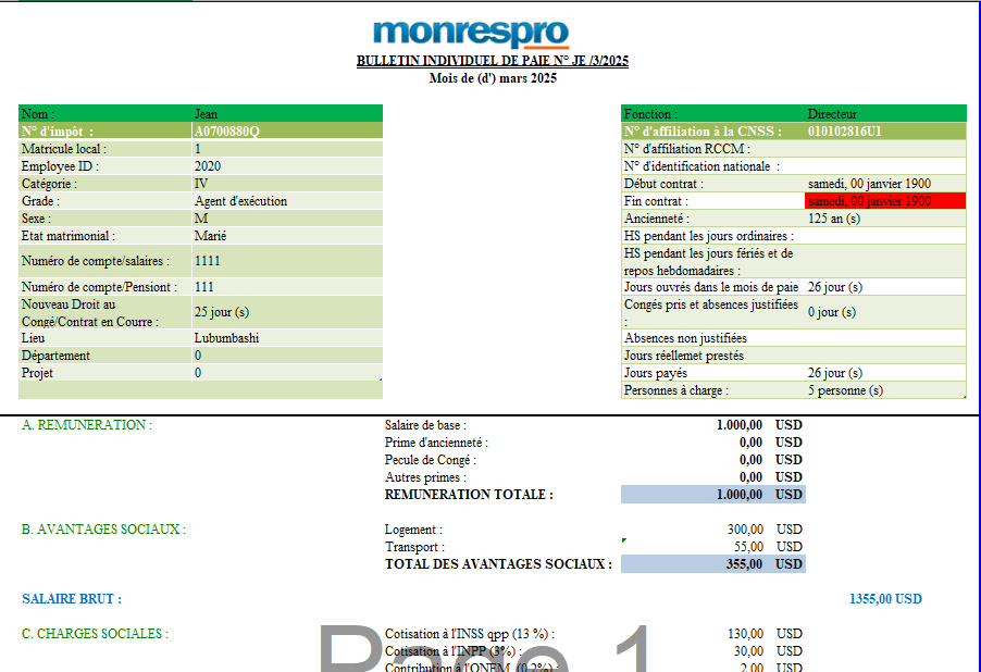 Modèle de bulletin de paie, Calculateur de Paie, Payroll, Congés 11 Modèle de bulletin de paie, Calculateur de Paie, Payroll, Congés – Image 10