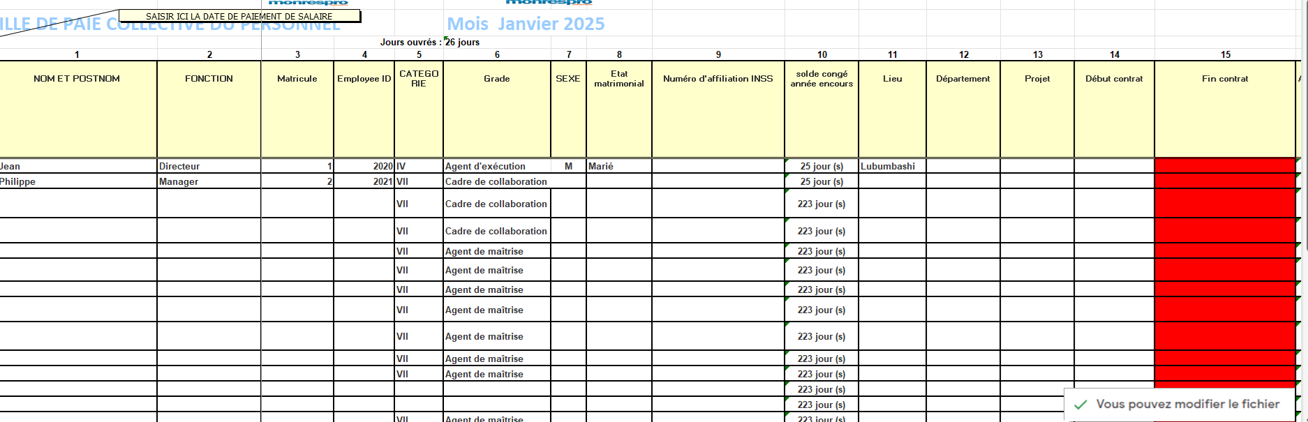 Modèle de bulletin de paie, Calculateur de Paie, Payroll, Congés 12 Modèle de bulletin de paie, Calculateur de Paie, Payroll, Congés – Image 11