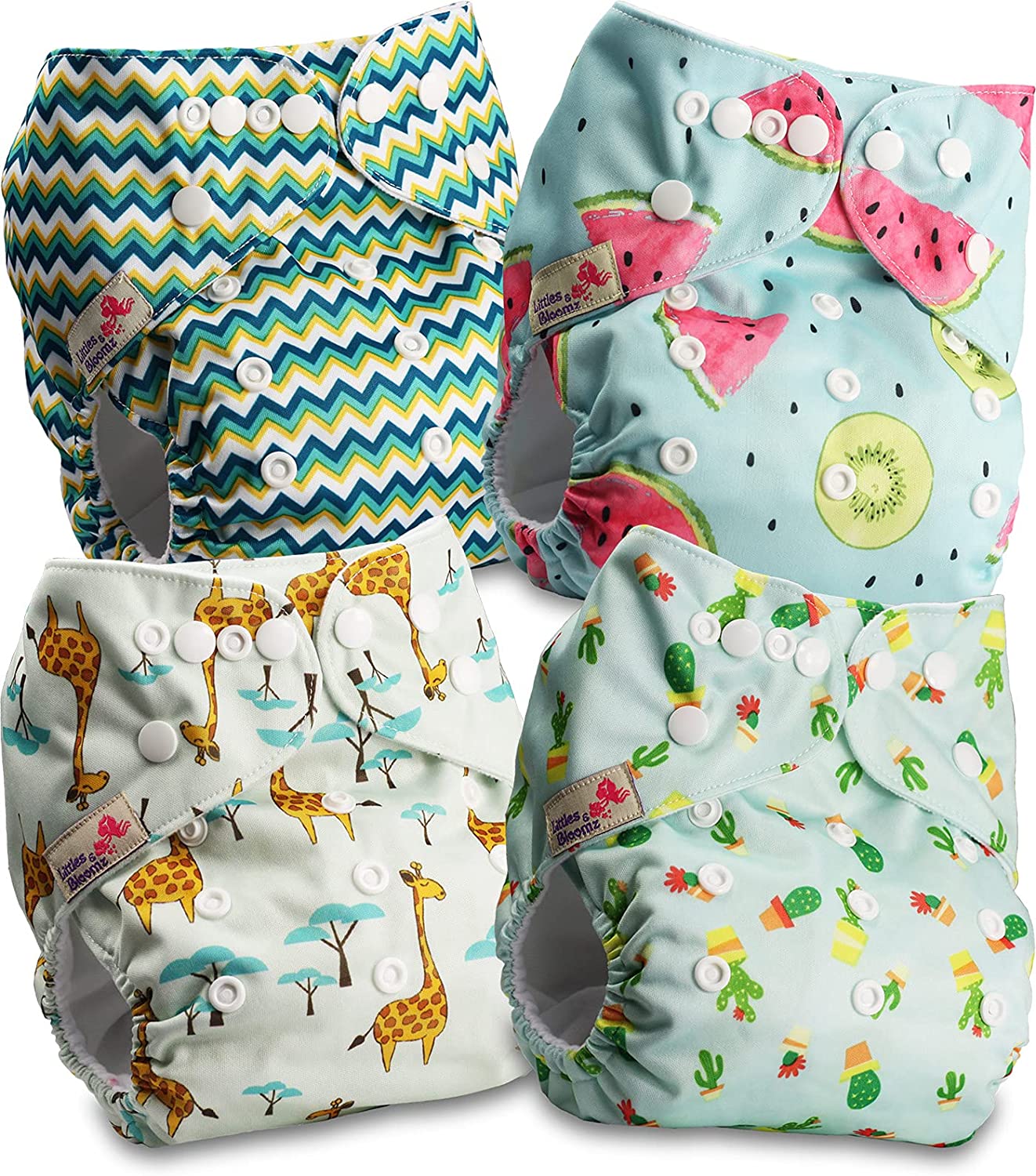 Littles & Bloomz Lot de 4 Bébé Couches Réutilisables en Tissu Couche Lavable à Poche avec Bouton Pression, FLP2-0401 2 Littles & Bloomz Lot de 4 Bébé Couches Réutilisables en Tissu Couche Lavable à Poche avec Bouton Pression, FLP2-0401