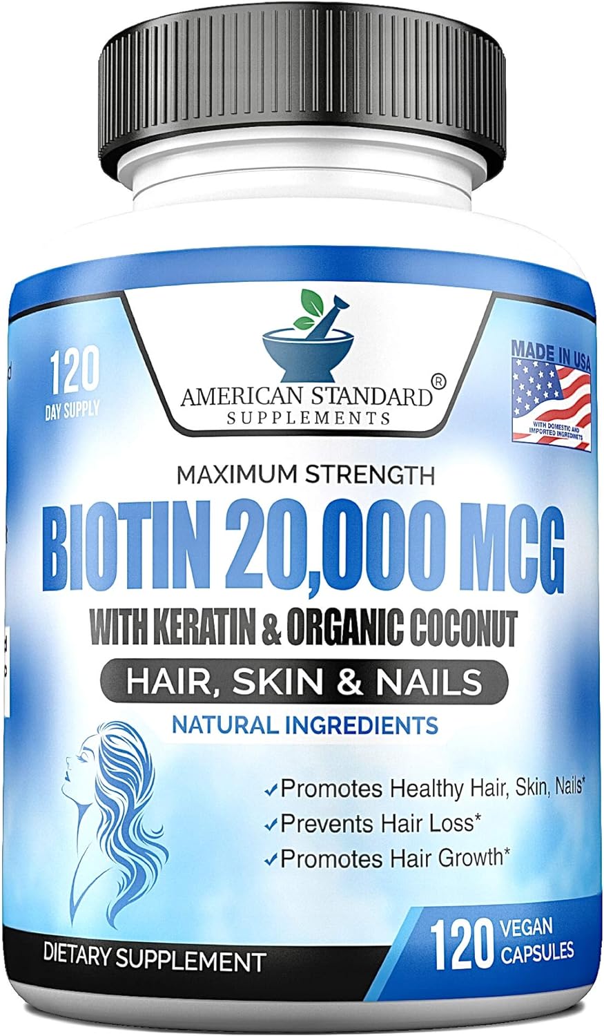 American Standard Supplements Adult's Biotin Organic Coconut & Zinc Hair Growth Capsules