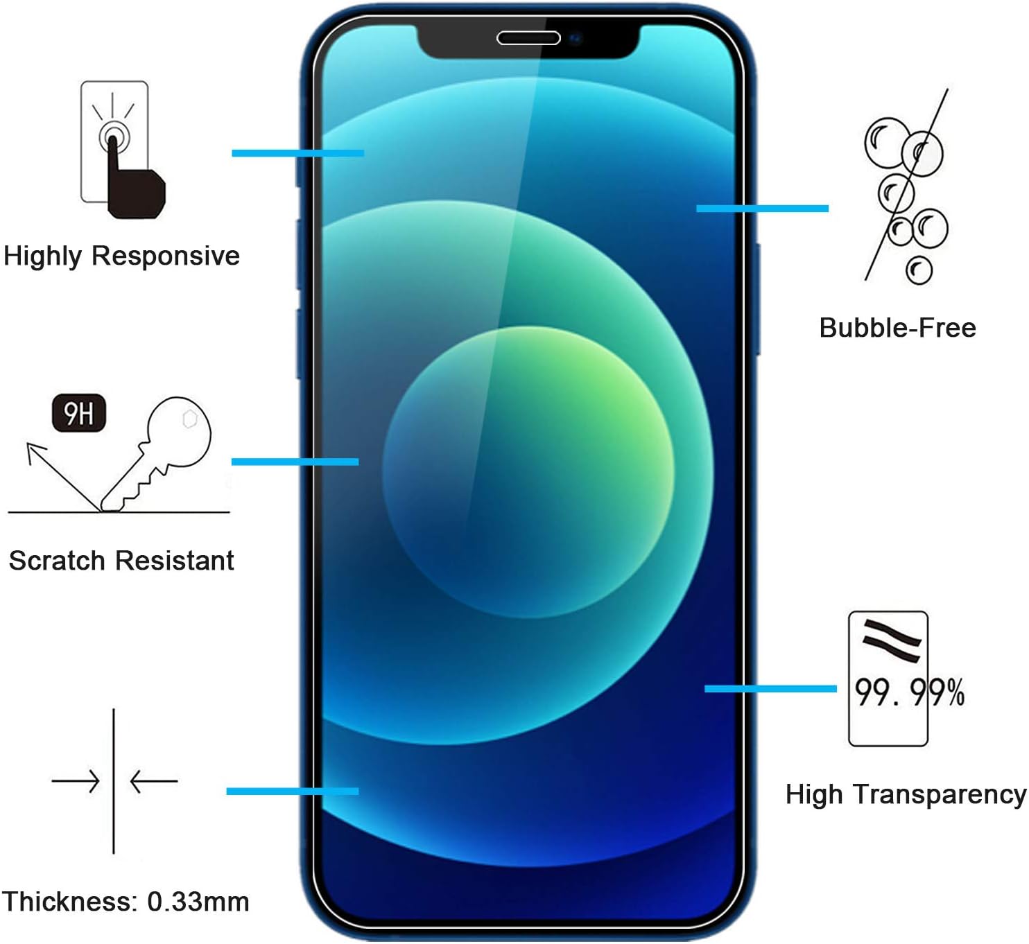 NEW'C Lot de 3, Verre Trempé pour iPhone 12 et iPhone 12 Pro (6,1"), Film Protection écran -sans Bulles d'air -Ultra Résistant (0,33mm HD Ultra Transparent) Dureté 9H Glass 3 NEW'C Lot de 3, Verre Trempé pour iPhone 12 et iPhone 12 Pro (6,1"), Film Protection écran -sans Bulles d'air -Ultra Résistant (0,33mm HD Ultra Transparent) Dureté 9H Glass – Image 2