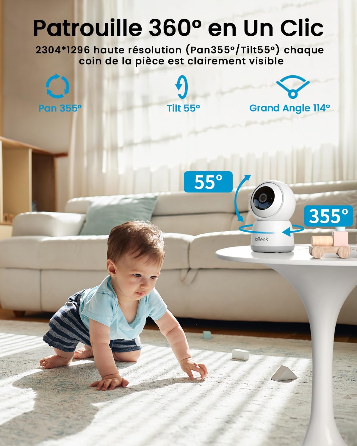 ieGeek 2 Pièces 2K Caméra Surveillance WiFi Intérieur 360° - Camera IP avec Double WiFi (2.4G/5GHz), Détection AI/PIR, Suivi Automatique, Compatible Alexa pour Chien/Bébé/Maison, SC1 4 ieGeek 2 Pièces 2K Caméra Surveillance WiFi Intérieur 360° - Camera IP avec Double WiFi (2.4G/5GHz), Détection AI/PIR, Suivi Automatique, Compatible Alexa pour Chien/Bébé/Maison, SC1 – Image 3