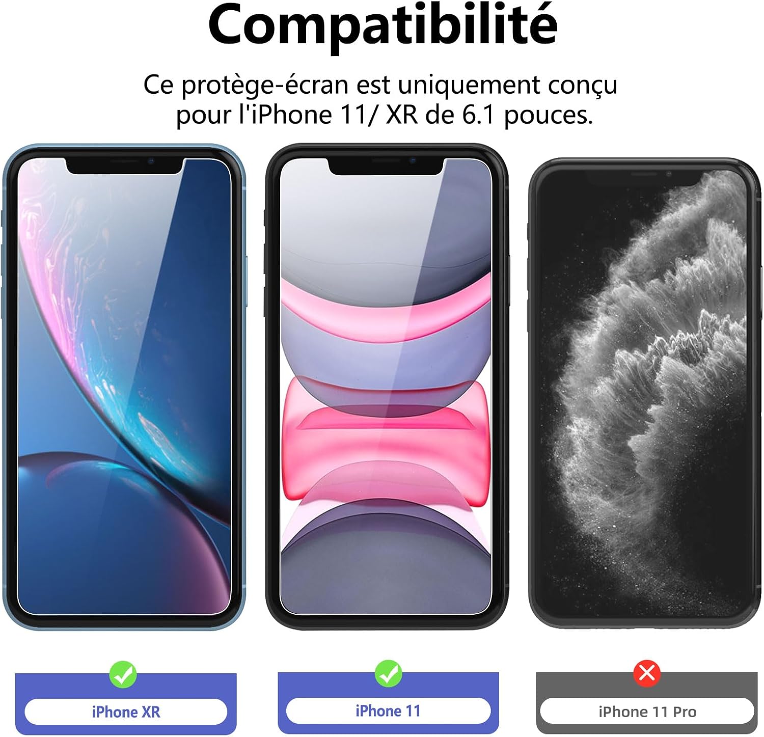 NEW'C Lot de 2, Verre Trempé pour iPhone 11 et iPhone XR, Film Protection écran - Sans Bulles d'air -Ultra Résistant (0,33mm HD Ultra Transparent) Dureté 9H Glass 3 NEW'C Lot de 2, Verre Trempé pour iPhone 11 et iPhone XR, Film Protection écran - Sans Bulles d'air -Ultra Résistant (0,33mm HD Ultra Transparent) Dureté 9H Glass – Image 2