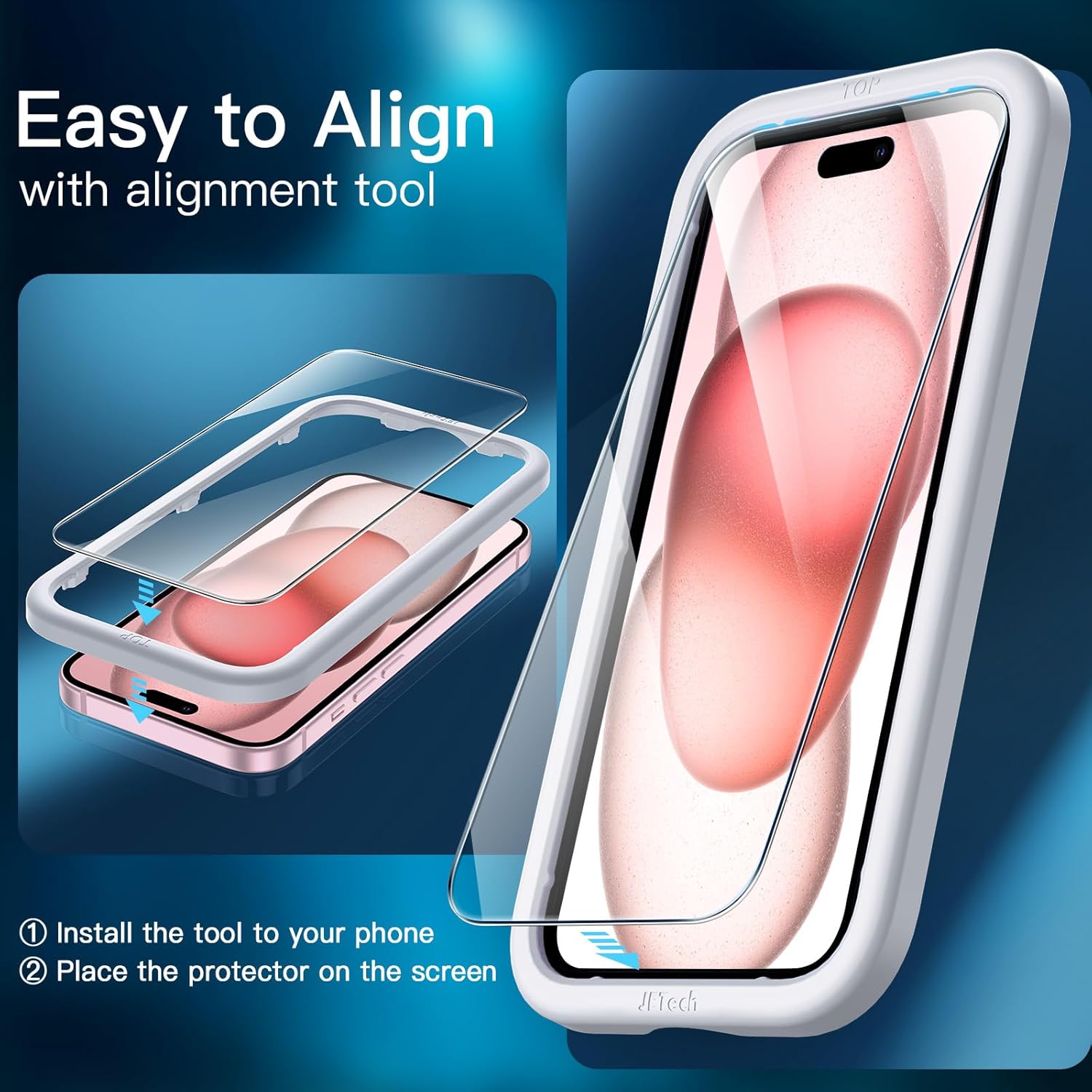 JETech Protection D'écran pour iPhone 15 6,1 Pouces, Film en Verre Trempé avec Outil d'Installation Facile, Compatible Coque, Transparent HD, Lot de 3 6 JETech Protection D'écran pour iPhone 15 6,1 Pouces, Film en Verre Trempé avec Outil d'Installation Facile, Compatible Coque, Transparent HD, Lot de 3 – Image 5