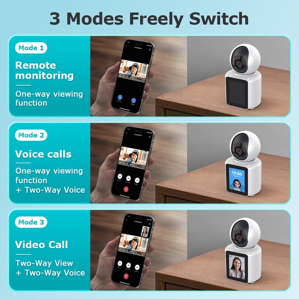Caméra Wi-FI, caméra de Nounou d'intérieur, Caméra d'intérieur bidirectionnelle avec écran de 2,8", caméra pour Chien, caméra de sécurité Intelligente à 360°, HD 1080p 3 Caméra Wi-FI, caméra de Nounou d'intérieur, Caméra d'intérieur bidirectionnelle avec écran de 2,8", caméra pour Chien, caméra de sécurité Intelligente à 360°, HD 1080p – Image 2