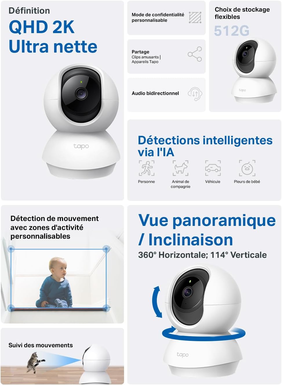 Tapo C21A 2K(3MP) Caméra Surveillance WiFi intérieure 360°, Vision Nocturne, Notifications en Temps réel, Détection de Personne, Suivi de Mouvement, Télécommande, Compatible avec Alexa 3 Tapo C21A 2K(3MP) Caméra Surveillance WiFi intérieure 360°, Vision Nocturne, Notifications en Temps réel, Détection de Personne, Suivi de Mouvement, Télécommande, Compatible avec Alexa – Image 2