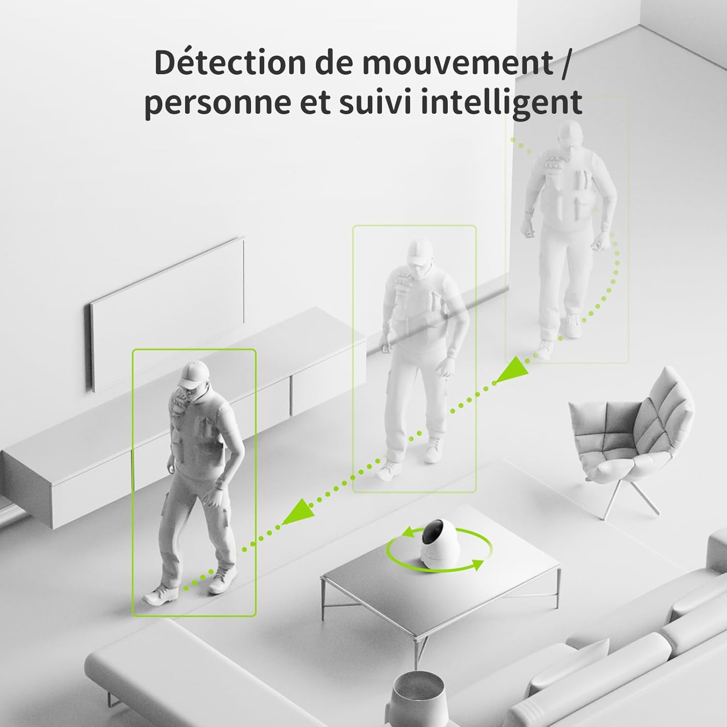 2K (3MP) Caméra de Sécurité Intérieure, 2-Pièce, 360° Surveillance 2.4GHz Wi-Fi, Vision Nocturne Couleur, Détection & Suivi Auto des Humains, Stockage Carte SD Sans Abonnement, Bébé/Animaux 9 2K (3MP) Caméra de Sécurité Intérieure, 2-Pièce, 360° Surveillance 2.4GHz Wi-Fi, Vision Nocturne Couleur, Détection & Suivi Auto des Humains, Stockage Carte SD Sans Abonnement, Bébé/Animaux – Image 8