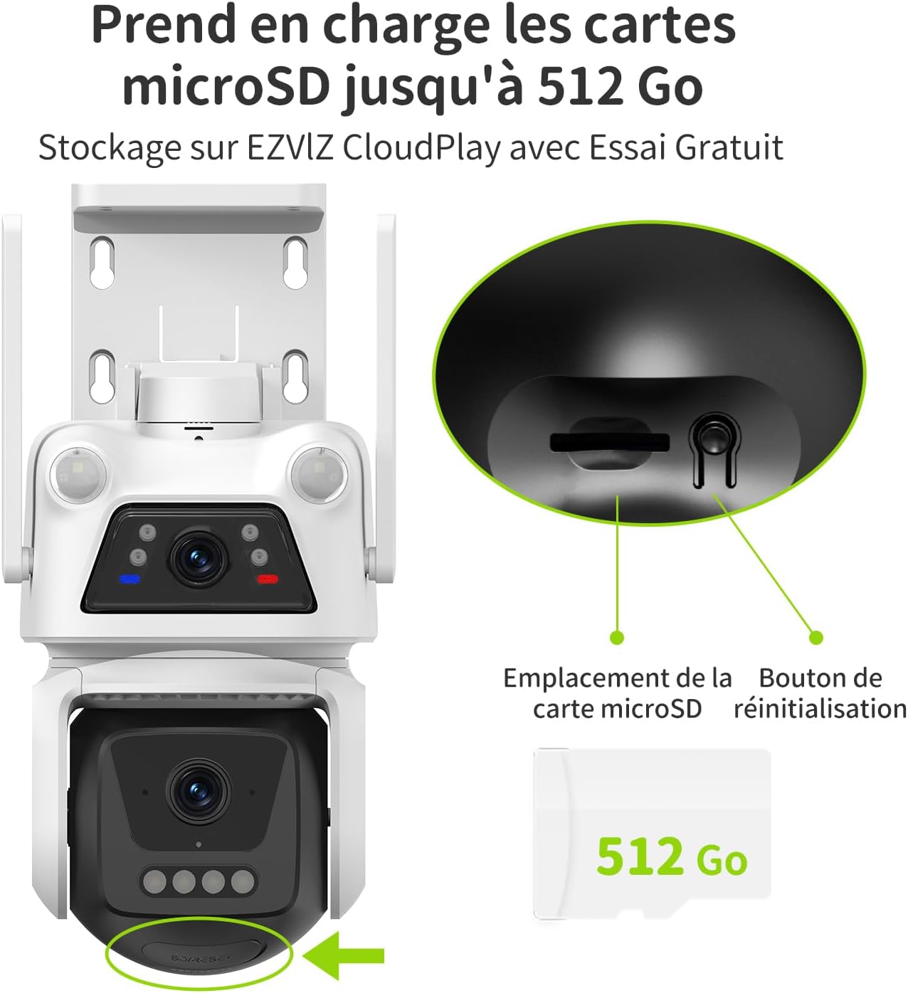 2K+2K (3MP+3MP) Caméra Surveillance Extérieure à Double Objectif, 2,4 GHz Wi-FI, 360° Sécurité, Stockage Carte 512 Go, Suivi Auto, Détection Humaine par IA, Vision Nocturne Couleur (D320) 13 2K+2K (3MP+3MP) Caméra Surveillance Extérieure à Double Objectif, 2,4 GHz Wi-FI, 360° Sécurité, Stockage Carte 512 Go, Suivi Auto, Détection Humaine par IA, Vision Nocturne Couleur (D320) – Image 12