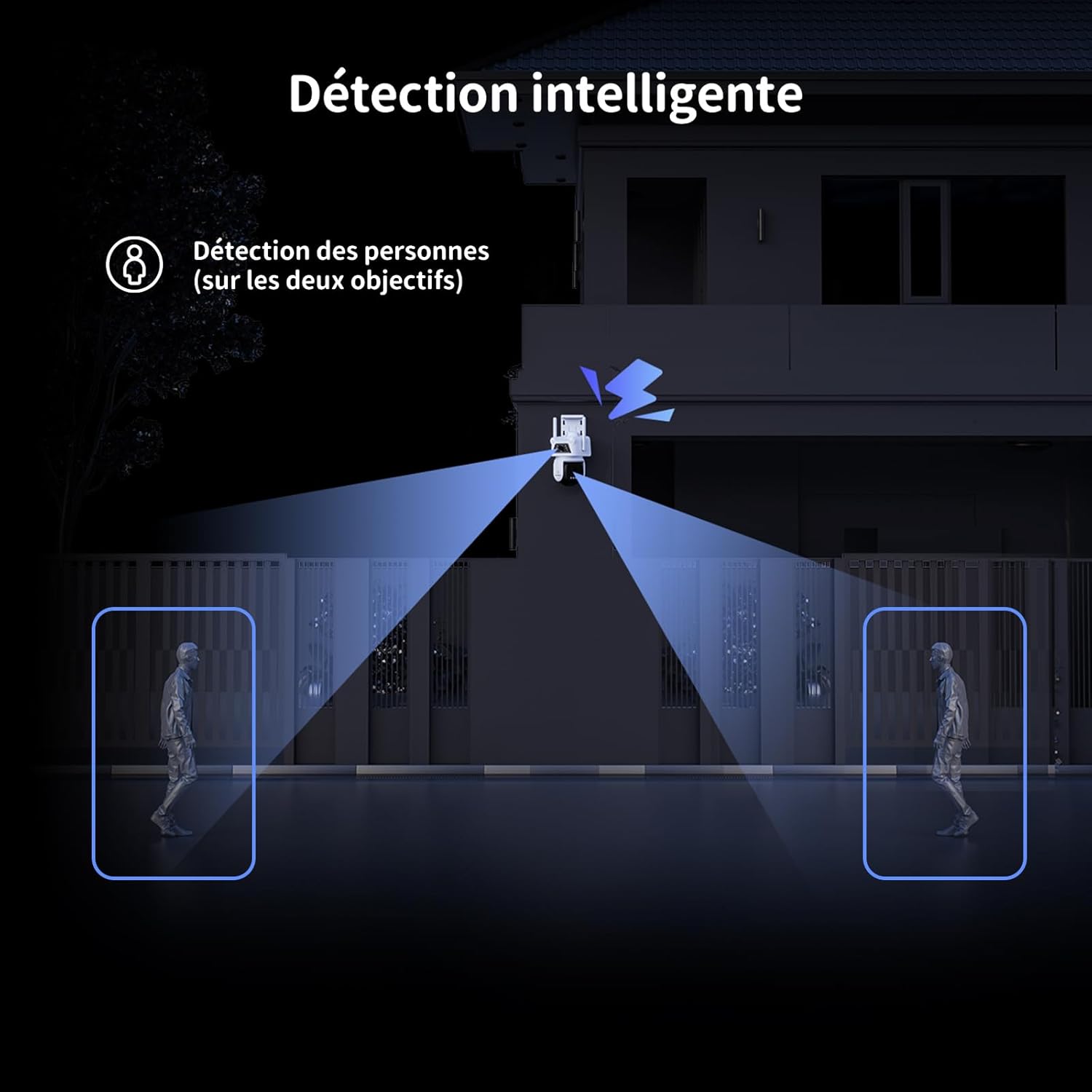 2K+2K (3MP+3MP) Caméra Surveillance Extérieure à Double Objectif, 2,4 GHz Wi-FI, 360° Sécurité, Stockage Carte 512 Go, Suivi Auto, Détection Humaine par IA, Vision Nocturne Couleur (D320) 5 2K+2K (3MP+3MP) Caméra Surveillance Extérieure à Double Objectif, 2,4 GHz Wi-FI, 360° Sécurité, Stockage Carte 512 Go, Suivi Auto, Détection Humaine par IA, Vision Nocturne Couleur (D320) – Image 4