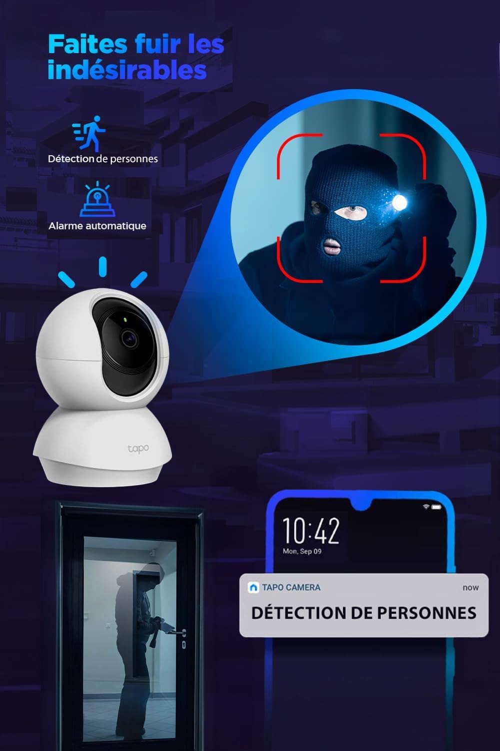 Tapo C21A 2K(3MP) Caméra Surveillance WiFi intérieure 360°, Vision Nocturne, Notifications en Temps réel, Détection de Personne, Suivi de Mouvement, Télécommande, Compatible avec Alexa 6 Tapo C21A 2K(3MP) Caméra Surveillance WiFi intérieure 360°, Vision Nocturne, Notifications en Temps réel, Détection de Personne, Suivi de Mouvement, Télécommande, Compatible avec Alexa – Image 5