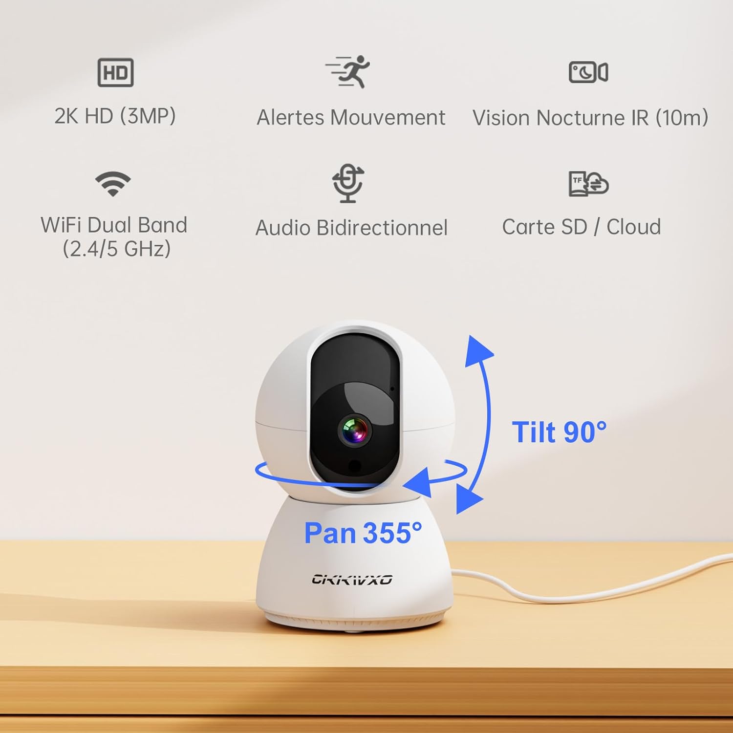 2K 3MP Camera Interieur 2.4/5GHz Camera Surveillance WiFi avec Détection de Mouvement, Vision Nocturne, Audio Bidirectionne Compatible avec Alexa pour Bébé/Animal/Maison (2 pièces) 6 2K 3MP Camera Interieur 2.4/5GHz Camera Surveillance WiFi avec Détection de Mouvement, Vision Nocturne, Audio Bidirectionne Compatible avec Alexa pour Bébé/Animal/Maison (2 pièces) – Image 5