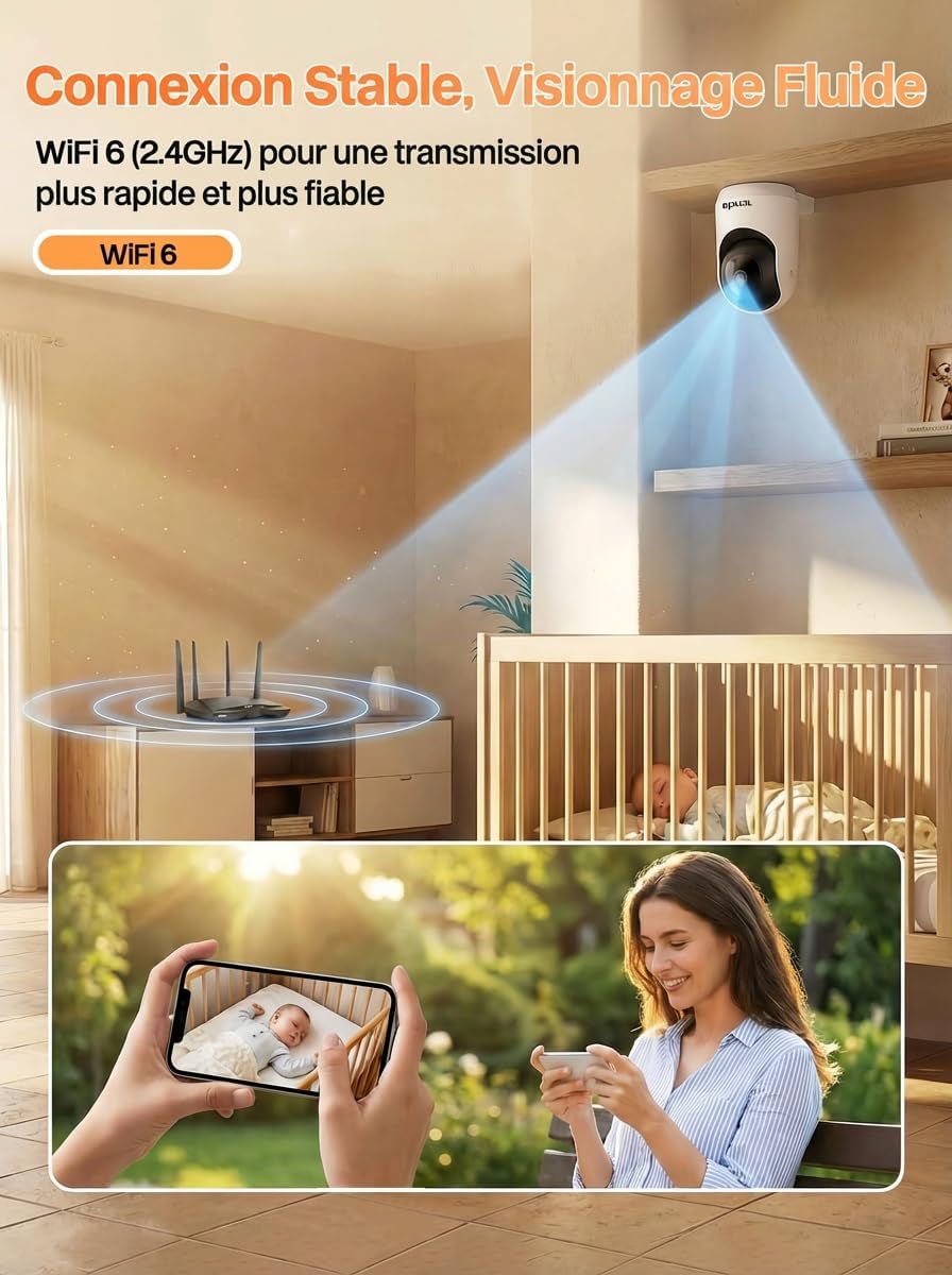 Tenda Caméra Surveillance WiFi Intérieure 2K, WiFi 6 360° pour Bébé/Animaux, 3MP Détection Humaine AI, Suivi Mouvement, Vision Nocturne, Audio Bidirectionnel, sans Abonnement 3 Tenda Caméra Surveillance WiFi Intérieure 2K, WiFi 6 360° pour Bébé/Animaux, 3MP Détection Humaine AI, Suivi Mouvement, Vision Nocturne, Audio Bidirectionnel, sans Abonnement – Image 2