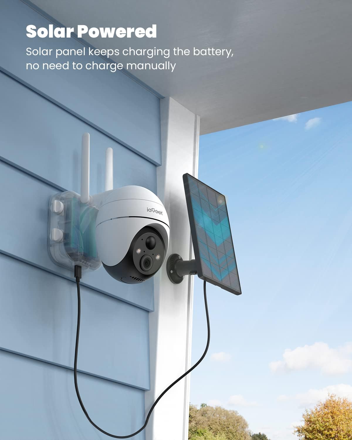 ieGeek 2K Caméra Surveillance WiFi Extérieure sans Fil Solaire, 360° PTZ Caméra IP Batterie, Vision Nocturne Couleur, PIR Détection de Mouvement, Sirène d'alarme, Audio Bidirectionnel, IP65, ZS-GX1S 3 ieGeek 2K Caméra Surveillance WiFi Extérieure sans Fil Solaire, 360° PTZ Caméra IP Batterie, Vision Nocturne Couleur, PIR Détection de Mouvement, Sirène d'alarme, Audio Bidirectionnel, IP65, ZS-GX1S – Image 2