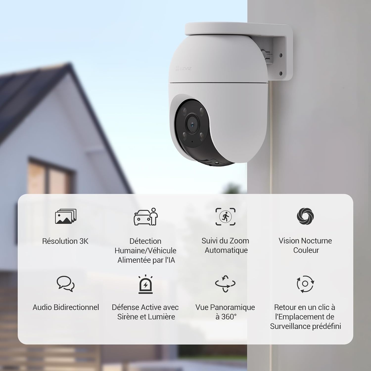 EZVIZ C8c 5MP Caméra Surveillance WiFi Extérieure à 360° avec Suivi Auto-Zoom, Détection de Forme Humaine/Véhicule, Vision Nocturne en Couleur, Audio Bidirectionnel, IP65 Etanche, Défense Active 3 EZVIZ C8c 5MP Caméra Surveillance WiFi Extérieure à 360° avec Suivi Auto-Zoom, Détection de Forme Humaine/Véhicule, Vision Nocturne en Couleur, Audio Bidirectionnel, IP65 Etanche, Défense Active – Image 2
