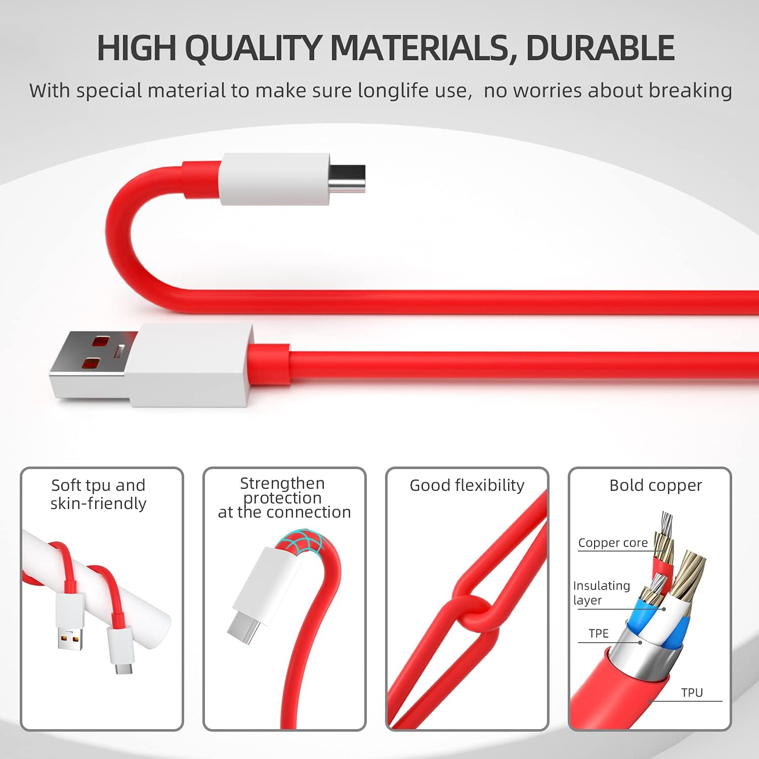DUX DUCIS Câble OnePlus Nord/OnePlus 10 Pro / 8 Pro, Câble USB Type C Charge Rapide pour OnePlus 8 / 7T / 7T Pro / 7/7 Pro / 6 / 6T / 5T / 5 / 3T / 3 (3.3FT/1M) 3 DUX DUCIS Câble OnePlus Nord/OnePlus 10 Pro / 8 Pro, Câble USB Type C Charge Rapide pour OnePlus 8 / 7T / 7T Pro / 7/7 Pro / 6 / 6T / 5T / 5 / 3T / 3 (3.3FT/1M) – Image 2