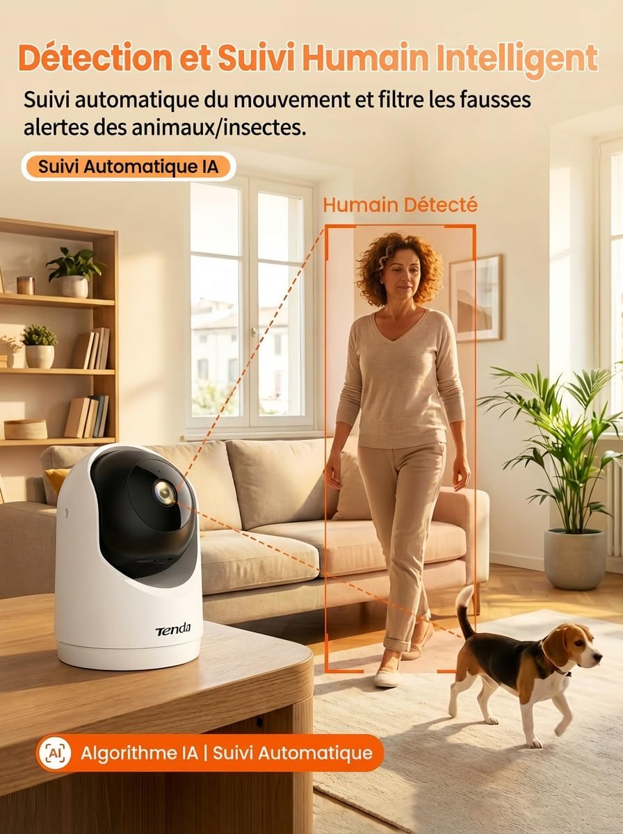 Tenda Caméra Surveillance WiFi Intérieure 2K, WiFi 6 360° pour Bébé/Animaux, 3MP Détection Humaine AI, Suivi Mouvement, Vision Nocturne, Audio Bidirectionnel, sans Abonnement 8 Tenda Caméra Surveillance WiFi Intérieure 2K, WiFi 6 360° pour Bébé/Animaux, 3MP Détection Humaine AI, Suivi Mouvement, Vision Nocturne, Audio Bidirectionnel, sans Abonnement – Image 7
