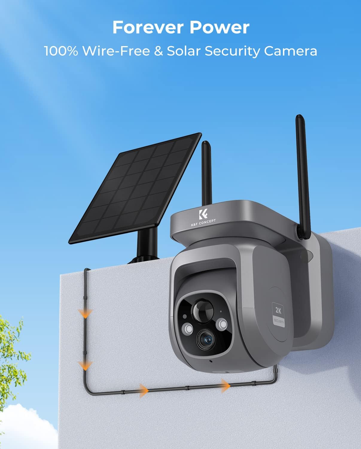 K&F CONCEPT 2K 3MP Caméra Surveillance WiFi Exterieure sans Fil Solaire avec Batterie, 360° PTZ Camera Exterieur 2.4GHz, Vision Nocturne Couleur, Détection Alerte Humaine PIR, Sirène d'alarme, IP66 4 K&F CONCEPT 2K 3MP Caméra Surveillance WiFi Exterieure sans Fil Solaire avec Batterie, 360° PTZ Camera Exterieur 2.4GHz, Vision Nocturne Couleur, Détection Alerte Humaine PIR, Sirène d'alarme, IP66 – Image 3