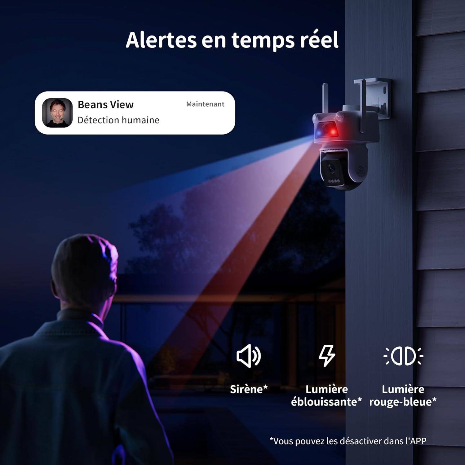 2K+2K (3MP+3MP) Caméra Surveillance Extérieure à Double Objectif, 2,4 GHz Wi-FI, 360° Sécurité, Stockage Carte 512 Go, Suivi Auto, Détection Humaine par IA, Vision Nocturne Couleur (D320) 9 2K+2K (3MP+3MP) Caméra Surveillance Extérieure à Double Objectif, 2,4 GHz Wi-FI, 360° Sécurité, Stockage Carte 512 Go, Suivi Auto, Détection Humaine par IA, Vision Nocturne Couleur (D320) – Image 8
