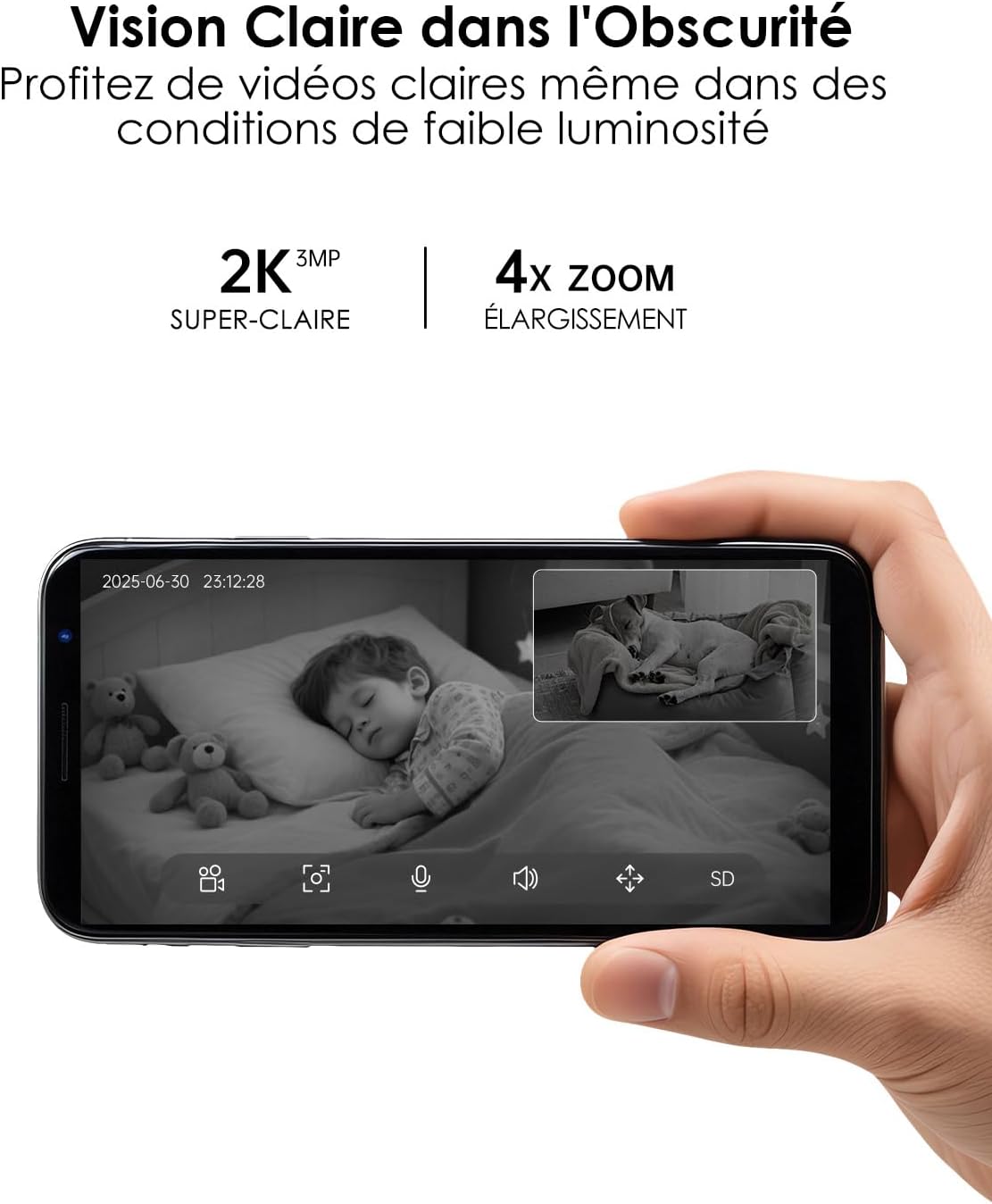 2K+2K Caméra Surveillance Intérieur, Double Objectif, Vision Nocturne, 360° Caméra Animaux Domestiques, 2,4 & 5 GHz Wi-FI, Détection Mouvement (Blanche) 5 2K+2K Caméra Surveillance Intérieur, Double Objectif, Vision Nocturne, 360° Caméra Animaux Domestiques, 2,4 & 5 GHz Wi-FI, Détection Mouvement (Blanche) – Image 4