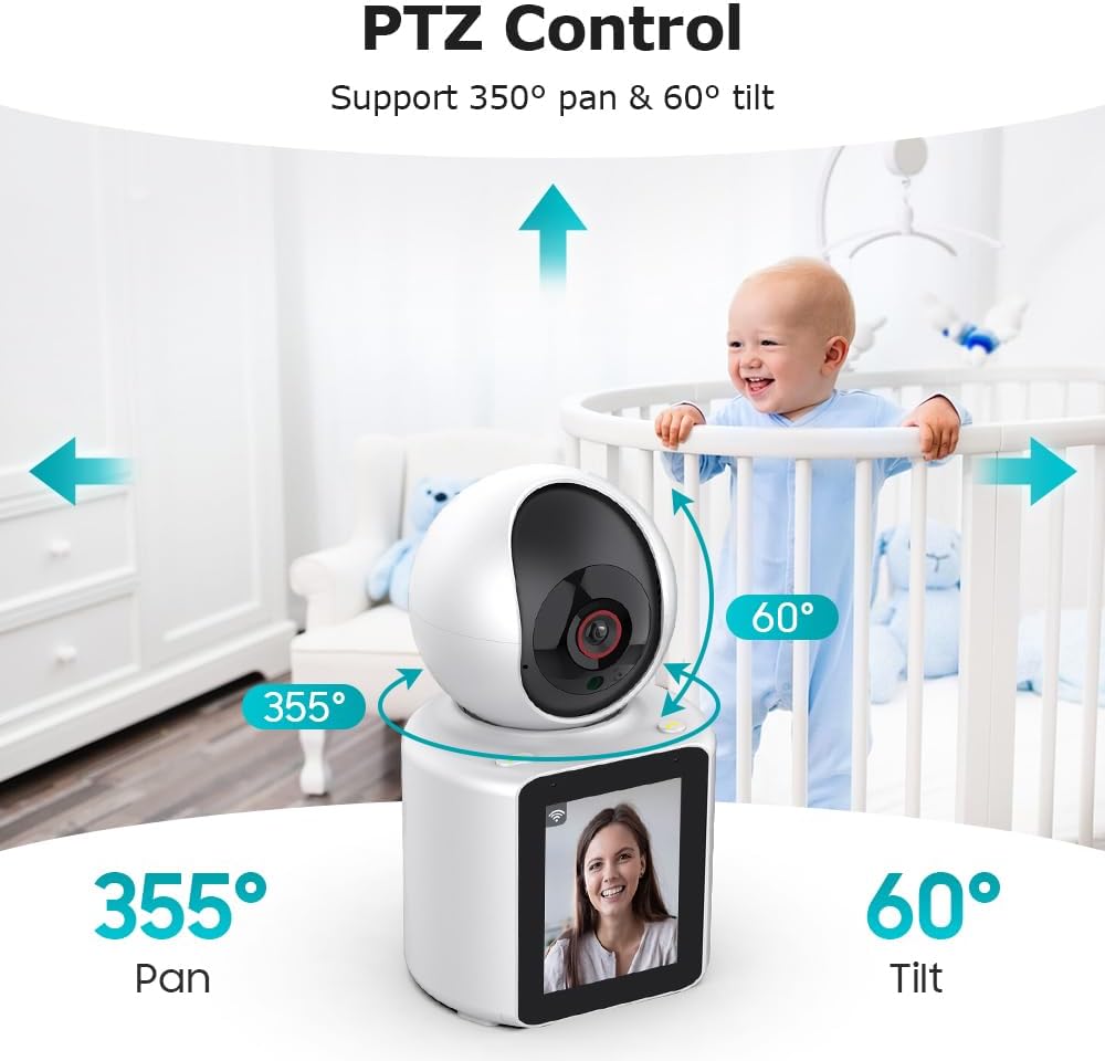 Caméra Wi-FI, caméra de Nounou d'intérieur, Caméra d'intérieur bidirectionnelle avec écran de 2,8", caméra pour Chien, caméra de sécurité Intelligente à 360°, HD 1080p 5 Caméra Wi-FI, caméra de Nounou d'intérieur, Caméra d'intérieur bidirectionnelle avec écran de 2,8", caméra pour Chien, caméra de sécurité Intelligente à 360°, HD 1080p – Image 4