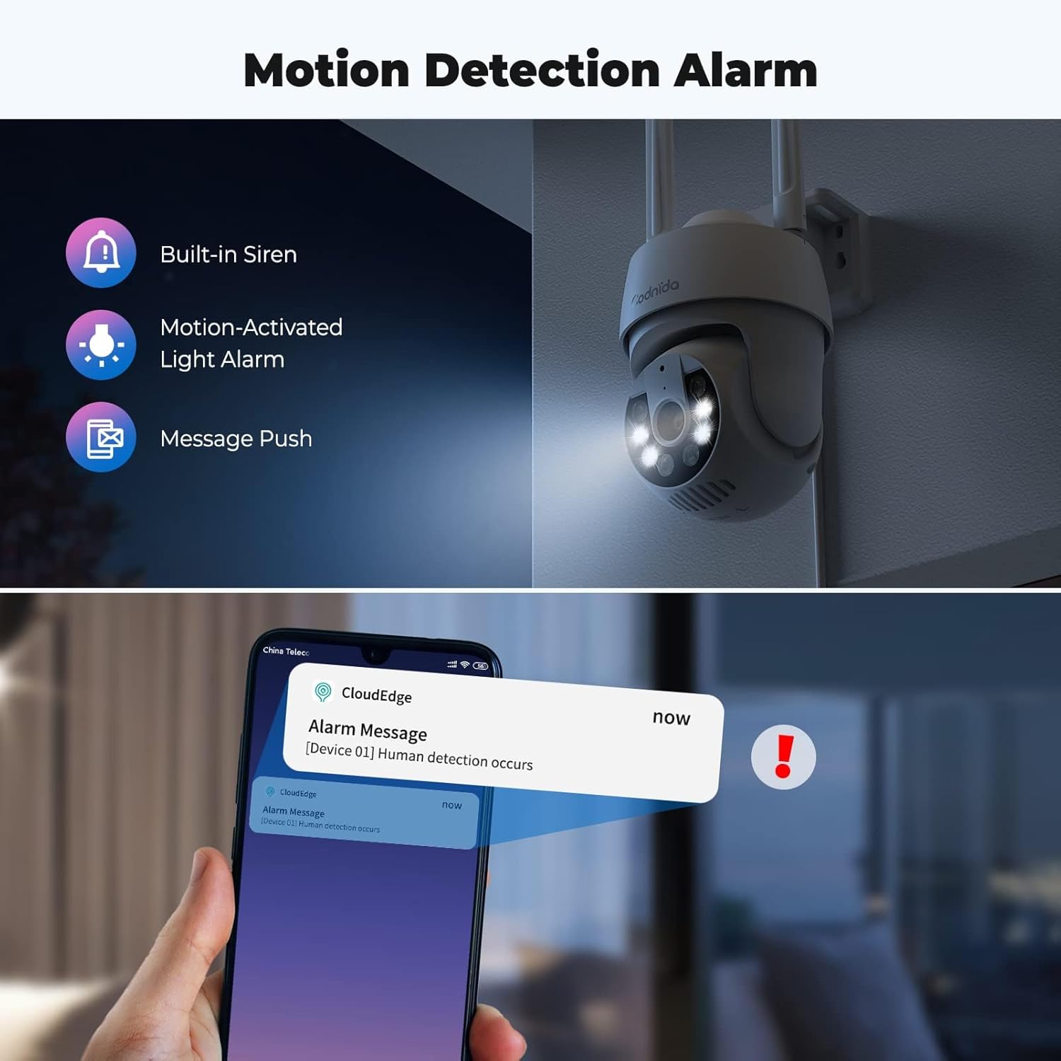 Camera Surveillance WiFi Exterieure sans Fil, 360° PTZ Caméra avec Enregistrement 24/7, Détection de Mouvement, Vision Nocturne Couleur Intelligente, Fonctionne avec Alexa 4 Camera Surveillance WiFi Exterieure sans Fil, 360° PTZ Caméra avec Enregistrement 24/7, Détection de Mouvement, Vision Nocturne Couleur Intelligente, Fonctionne avec Alexa – Image 3