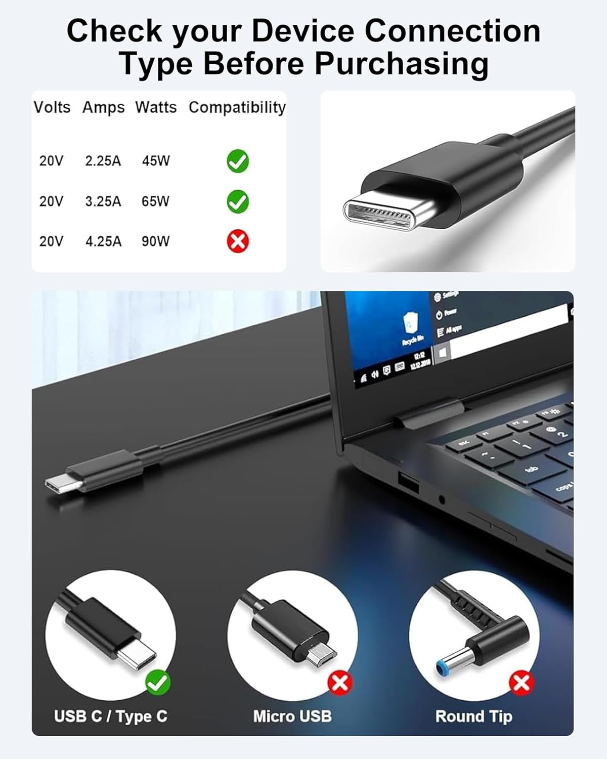 ANDHOT 65W USB C Ordinateur Portable Chargeur,Compatible avec Dell Latitude 5540 5420 7400 5440 7440 3540 5520 7420 5430 7390 7320 5530 7430 3440 7340 5320 7410 7330 7530 Adaptateur Rapide de Type C 4 ANDHOT 65W USB C Ordinateur Portable Chargeur,Compatible avec Dell Latitude 5540 5420 7400 5440 7440 3540 5520 7420 5430 7390 7320 5530 7430 3440 7340 5320 7410 7330 7530 Adaptateur Rapide de Type C – Image 3