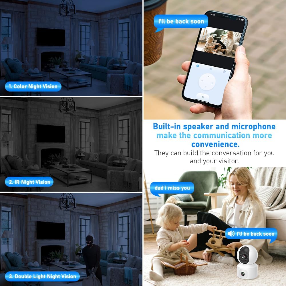 Dual Lens Camera, 2K 4MP Caméra Surveillance WiFi Intérieur, 360° PTZ Caméra, IP Caméra avec Détection Humaine/Mouvement, Suivi Auto, Vision Nocturne IR, Audio Bidirectionnel, Sirène pour Bébé/Animaux 3 Dual Lens Camera, 2K 4MP Caméra Surveillance WiFi Intérieur, 360° PTZ Caméra, IP Caméra avec Détection Humaine/Mouvement, Suivi Auto, Vision Nocturne IR, Audio Bidirectionnel, Sirène pour Bébé/Animaux – Image 2