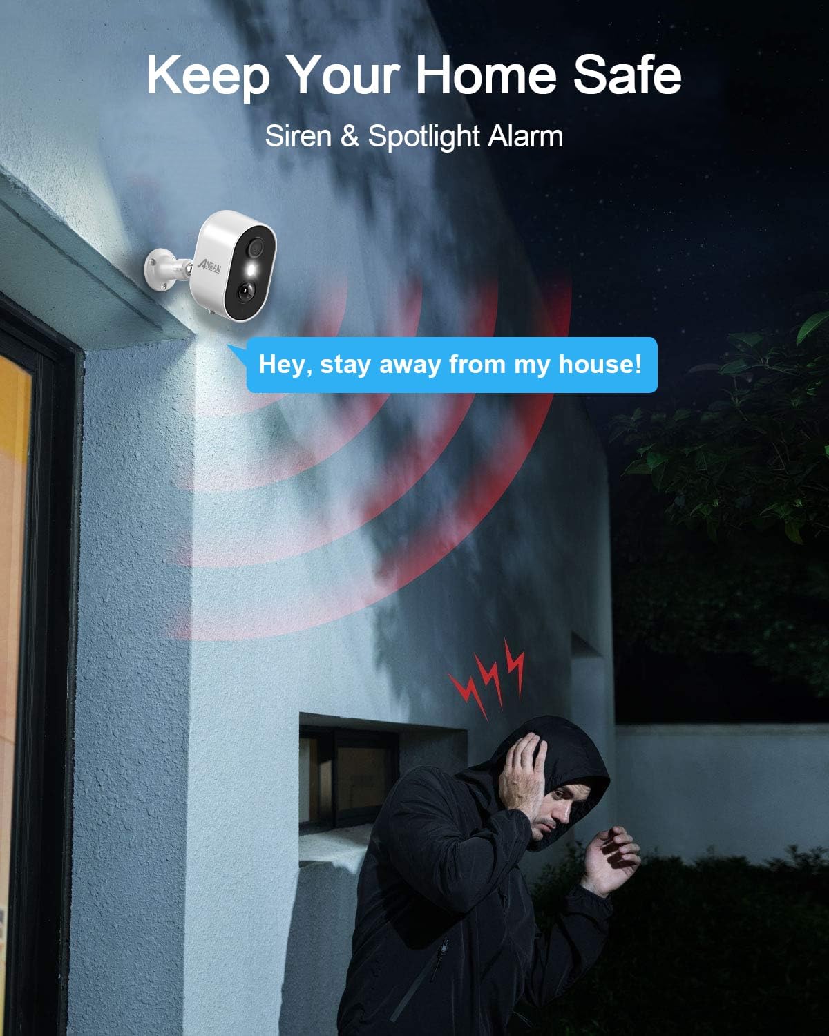 ANRAN 2K Caméra Surveillance WiFi sans Fil Batterie, Extérieure/Intérieure, Audio Bidirectionnel, Vision Nocturne Couleur, Sirène d'alarme, Audio Bidirectionnel, PIR Alerte Instantanée, Alexa 8 ANRAN 2K Caméra Surveillance WiFi sans Fil Batterie, Extérieure/Intérieure, Audio Bidirectionnel, Vision Nocturne Couleur, Sirène d'alarme, Audio Bidirectionnel, PIR Alerte Instantanée, Alexa – Image 7