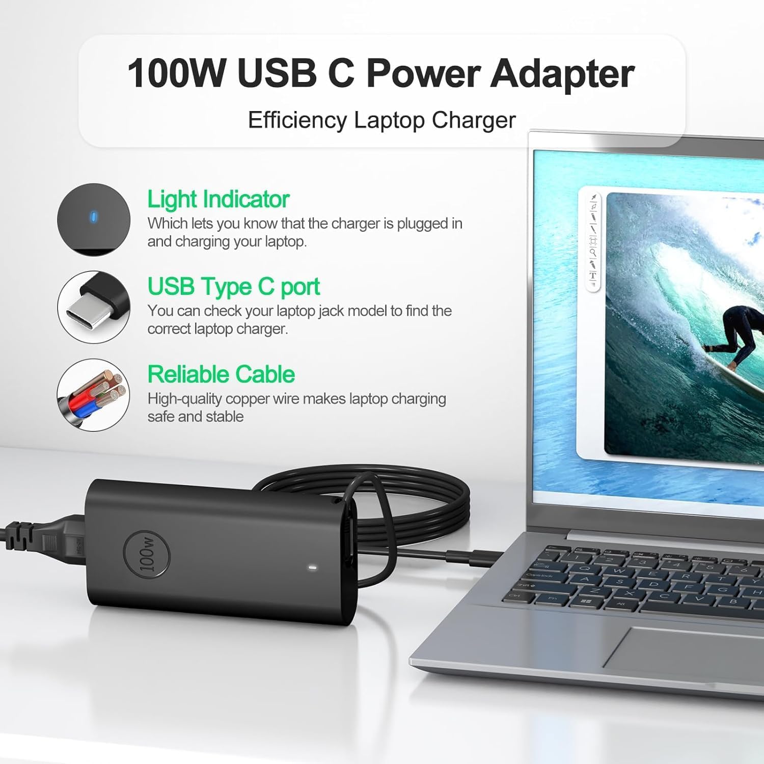 Chargeur Remplacement pour Ordinateur Portable 100 W USB-C Compatible avec Dell Precision 3580 3580 3581 5680, Latitude 7640 7640 7340 5440 5540 9440 5340, Inspiron 14 16 5000 7000, 5430, 7430, 7440 3 Chargeur Remplacement pour Ordinateur Portable 100 W USB-C Compatible avec Dell Precision 3580 3580 3581 5680, Latitude 7640 7640 7340 5440 5540 9440 5340, Inspiron 14 16 5000 7000, 5430, 7430, 7440 – Image 2