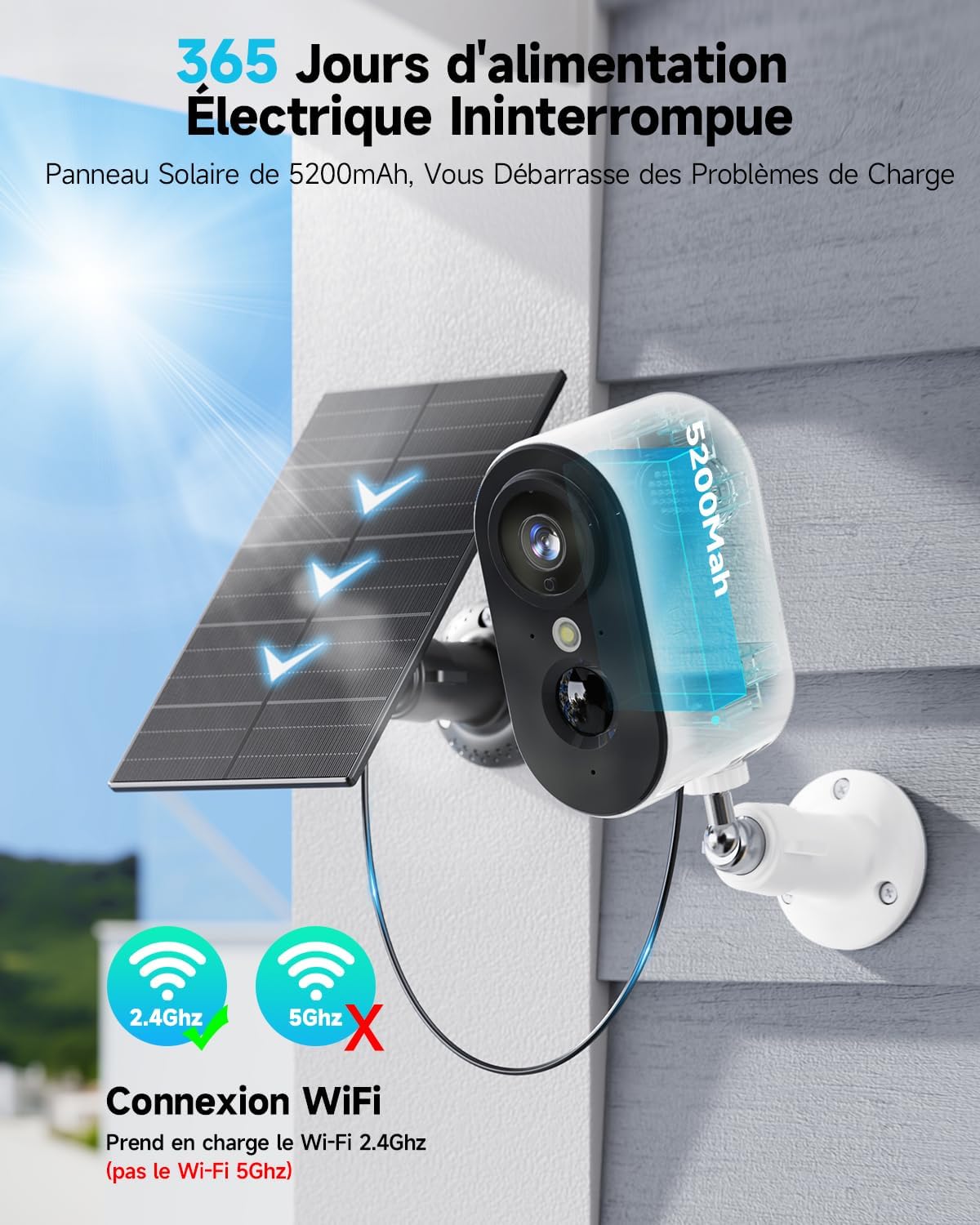 2K Caméra Surveillance WiFi Exterieure sans Fil Batterie - Camera Surveillance WiFi avec Panneau Solaire, Vision Nocturne Couleur, Extérieure/Intérieure, PIR Détection Mouvement, IP66, 2,4 GHz 3 2K Caméra Surveillance WiFi Exterieure sans Fil Batterie - Camera Surveillance WiFi avec Panneau Solaire, Vision Nocturne Couleur, Extérieure/Intérieure, PIR Détection Mouvement, IP66, 2,4 GHz – Image 2