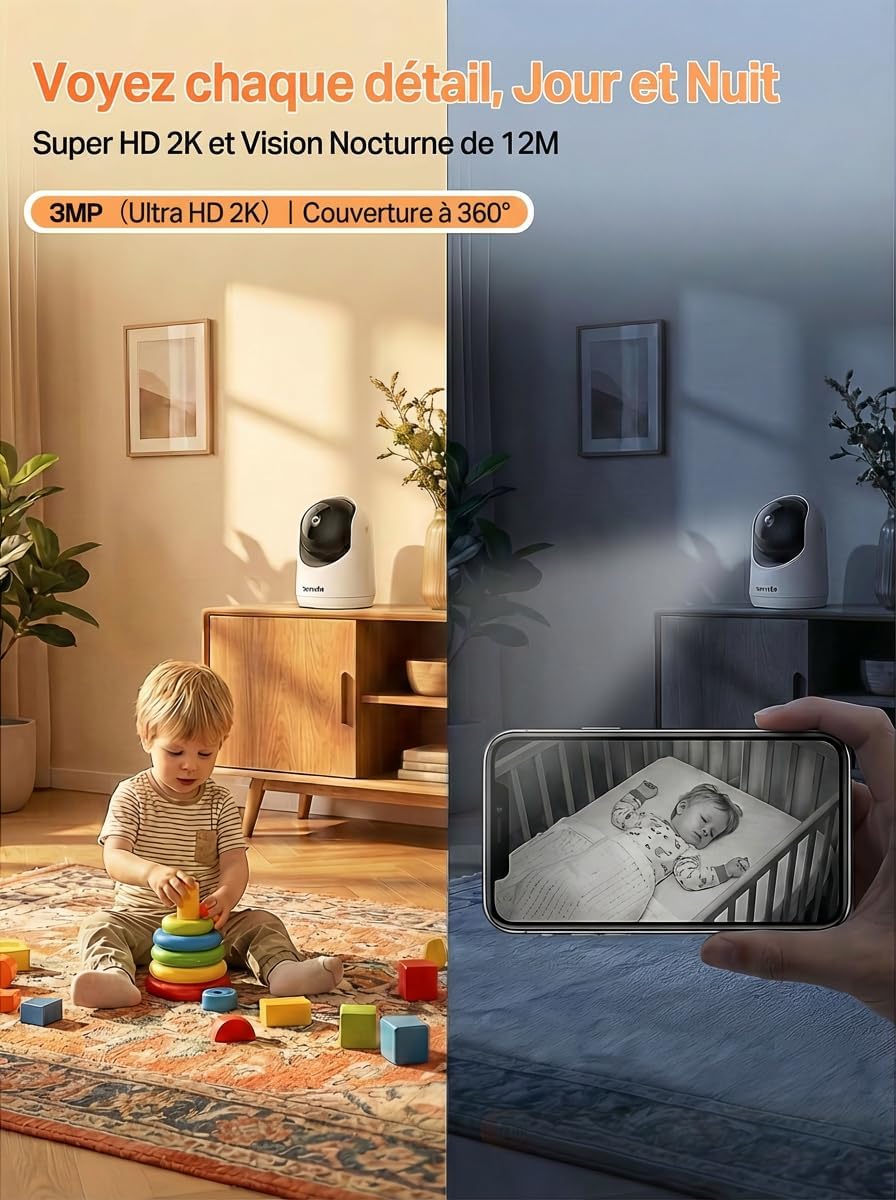Tenda Caméra Surveillance WiFi Intérieure 2K, WiFi 6 360° pour Bébé/Animaux, 3MP Détection Humaine AI, Suivi Mouvement, Vision Nocturne, Audio Bidirectionnel, sans Abonnement 7 Tenda Caméra Surveillance WiFi Intérieure 2K, WiFi 6 360° pour Bébé/Animaux, 3MP Détection Humaine AI, Suivi Mouvement, Vision Nocturne, Audio Bidirectionnel, sans Abonnement – Image 6