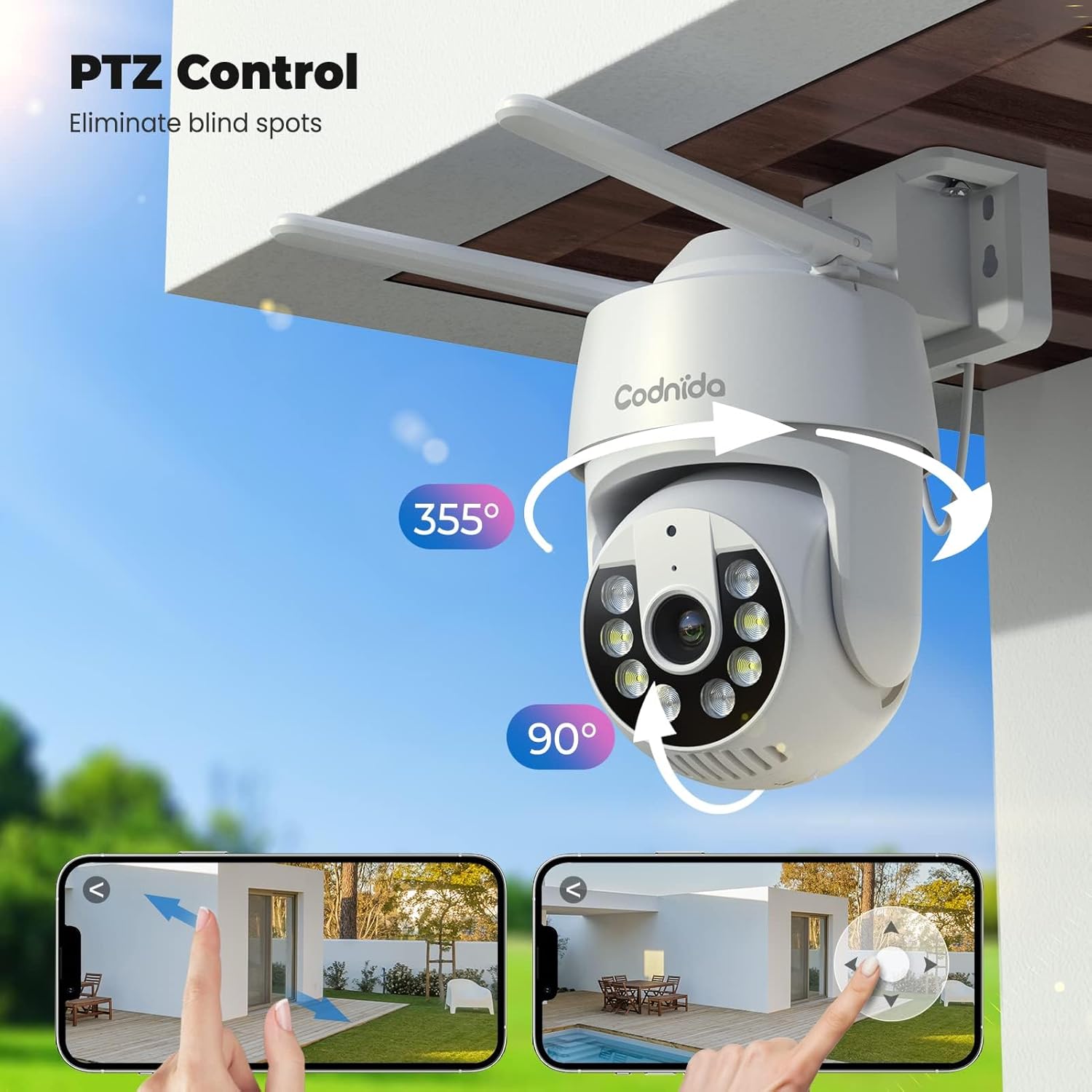 Camera Surveillance WiFi Exterieure sans Fil, 360° PTZ Caméra avec Enregistrement 24/7, Détection de Mouvement, Vision Nocturne Couleur Intelligente, Fonctionne avec Alexa 6 Camera Surveillance WiFi Exterieure sans Fil, 360° PTZ Caméra avec Enregistrement 24/7, Détection de Mouvement, Vision Nocturne Couleur Intelligente, Fonctionne avec Alexa – Image 5