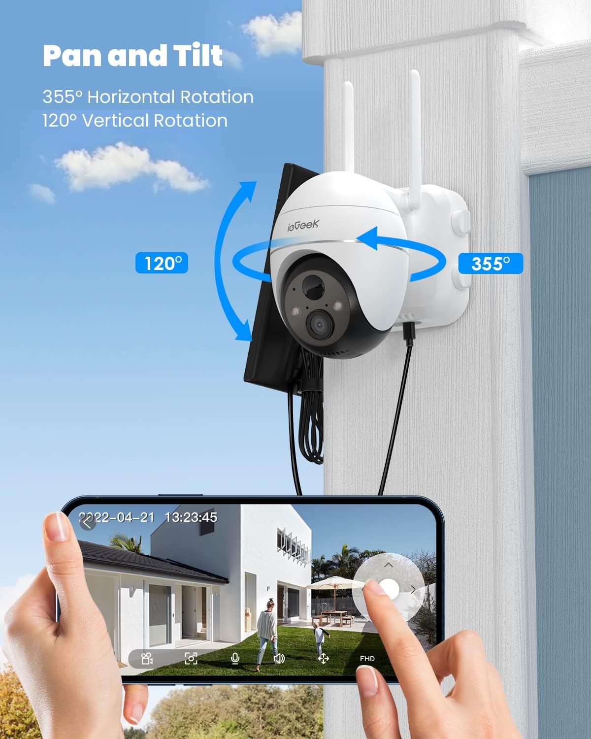 ieGeek 2K Caméra Surveillance WiFi Extérieure sans Fil Solaire, 360° PTZ Caméra IP Batterie, Vision Nocturne Couleur, PIR Détection de Mouvement, Sirène d'alarme, Audio Bidirectionnel, IP65, ZS-GX1S 4 ieGeek 2K Caméra Surveillance WiFi Extérieure sans Fil Solaire, 360° PTZ Caméra IP Batterie, Vision Nocturne Couleur, PIR Détection de Mouvement, Sirène d'alarme, Audio Bidirectionnel, IP65, ZS-GX1S – Image 3