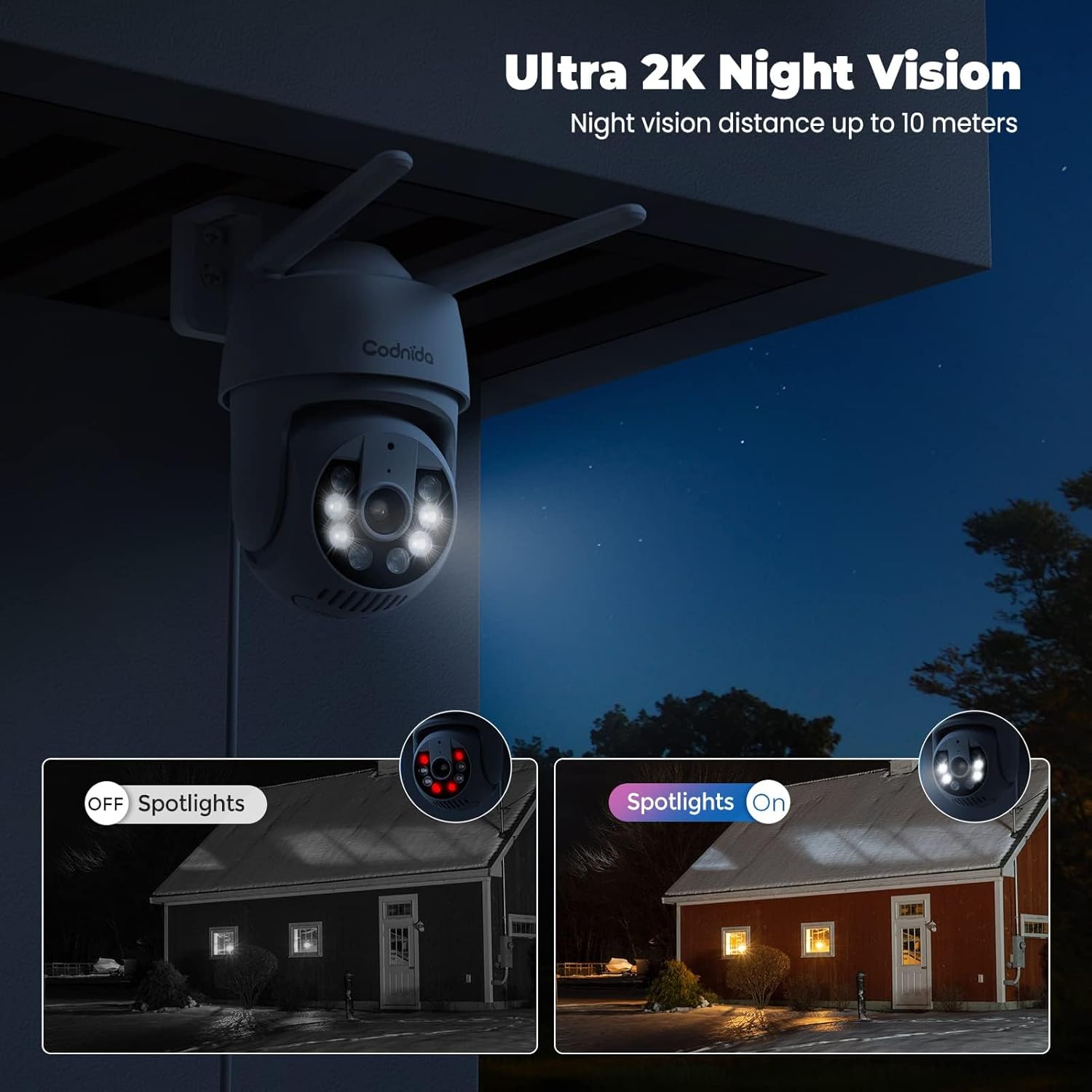 Camera Surveillance WiFi Exterieure sans Fil, 360° PTZ Caméra avec Enregistrement 24/7, Détection de Mouvement, Vision Nocturne Couleur Intelligente, Fonctionne avec Alexa 3 Camera Surveillance WiFi Exterieure sans Fil, 360° PTZ Caméra avec Enregistrement 24/7, Détection de Mouvement, Vision Nocturne Couleur Intelligente, Fonctionne avec Alexa – Image 2