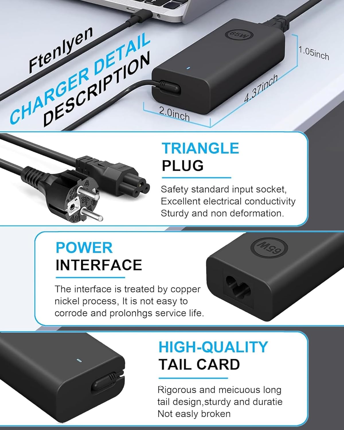 ANDHOT 65W USB C Ordinateur Portable Chargeur,Compatible avec Dell Latitude 5540 5420 7400 5440 7440 3540 5520 7420 5430 7390 7320 5530 7430 3440 7340 5320 7410 7330 7530 Adaptateur Rapide de Type C 6 ANDHOT 65W USB C Ordinateur Portable Chargeur,Compatible avec Dell Latitude 5540 5420 7400 5440 7440 3540 5520 7420 5430 7390 7320 5530 7430 3440 7340 5320 7410 7330 7530 Adaptateur Rapide de Type C – Image 5