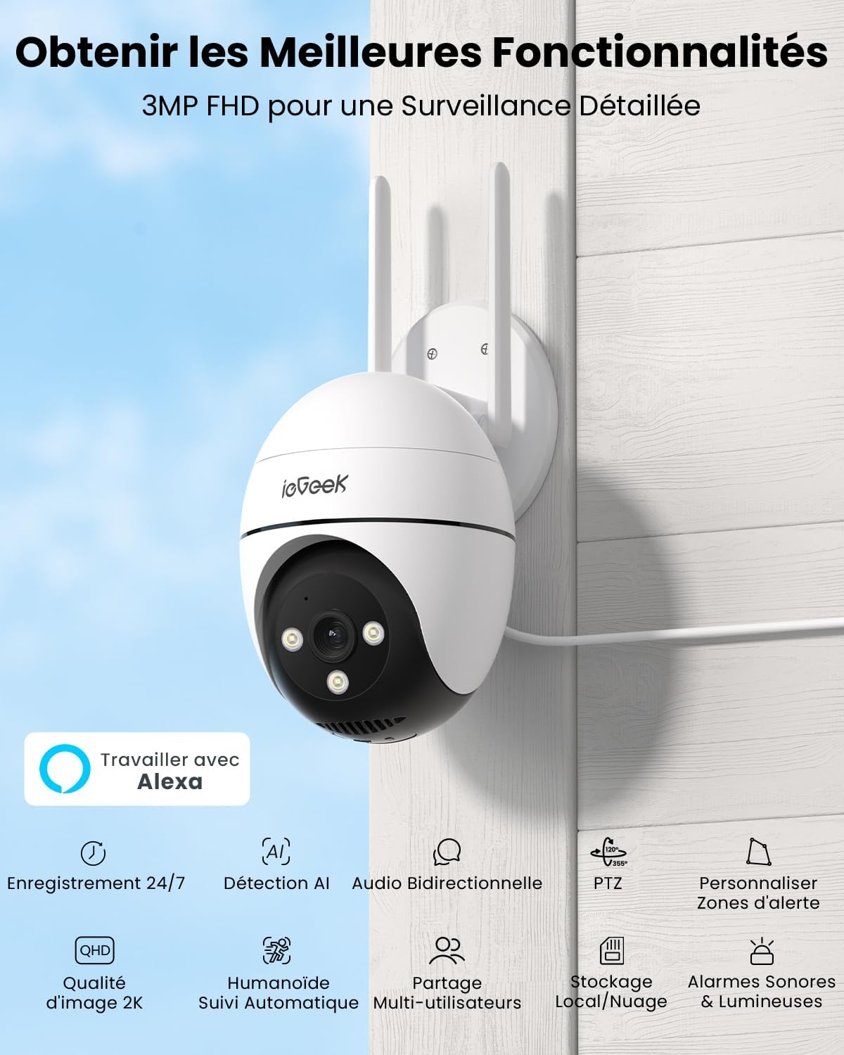 ieGeek 2K Camera Surveillance WiFi Exterieure 5Ghz /2.4G - 360° PTZ Camera Exterieur WiFi, Suivi de Mouvement, AI Détection, Audio Bidirectionnel, Vision Nocturne Couleur ZS-GQ2 (2 Pièces) 3 ieGeek 2K Camera Surveillance WiFi Exterieure 5Ghz /2.4G - 360° PTZ Camera Exterieur WiFi, Suivi de Mouvement, AI Détection, Audio Bidirectionnel, Vision Nocturne Couleur ZS-GQ2 (2 Pièces) – Image 2