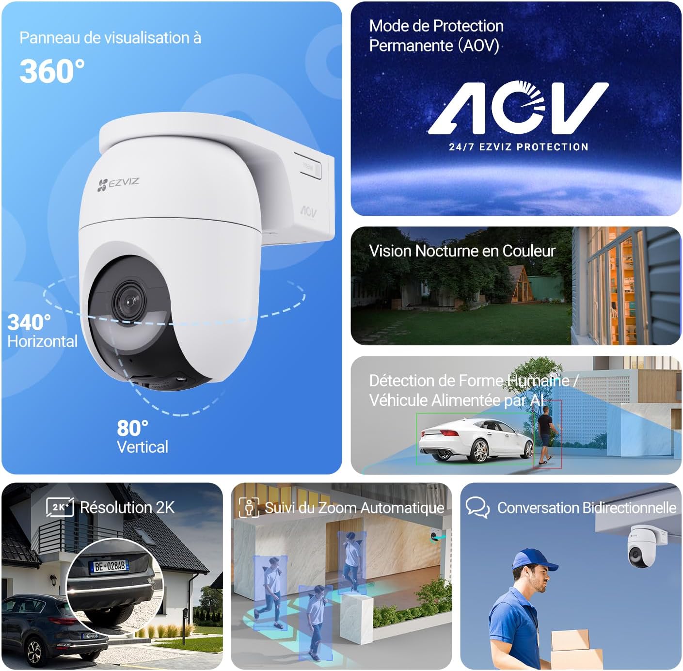 EZVIZ 2K+ Caméra Extérieure sans Fil avec Mode AOV, Caméra à Batterie PT avec Détection de Personnes et de Véhicules, Vision Nocturne Couleur & Défense Active, WiFi 6, CB8 Lite 4MP+5W Panneau Solaire 3 EZVIZ 2K+ Caméra Extérieure sans Fil avec Mode AOV, Caméra à Batterie PT avec Détection de Personnes et de Véhicules, Vision Nocturne Couleur & Défense Active, WiFi 6, CB8 Lite 4MP+5W Panneau Solaire – Image 2