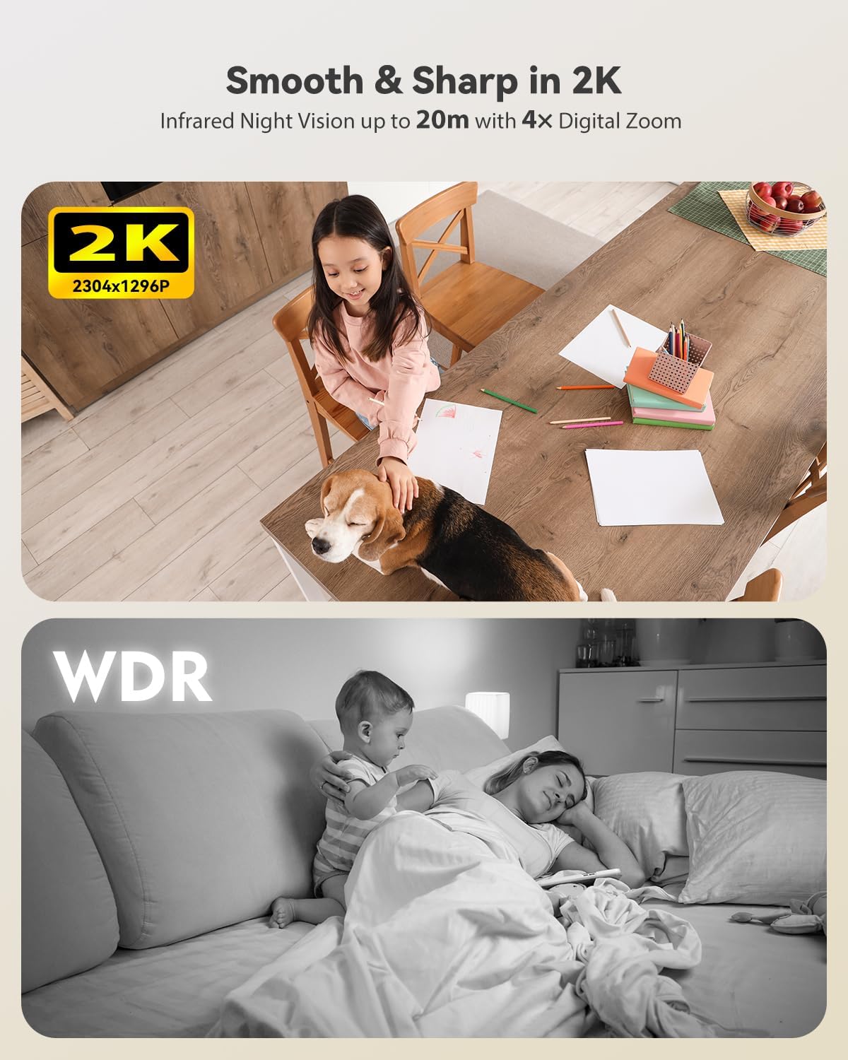 Ctronics Caméra Surveillance Intérieure sans Fil Batterie, WiFi 2.4/5GHz, 2K Vision Nocturne Infrarouge 20 m, Accès PC/App, 128Go/Cloud Stockage, Détection PIR, Audio Bidirectionnel 5 Ctronics Caméra Surveillance Intérieure sans Fil Batterie, WiFi 2.4/5GHz, 2K Vision Nocturne Infrarouge 20 m, Accès PC/App, 128Go/Cloud Stockage, Détection PIR, Audio Bidirectionnel – Image 4