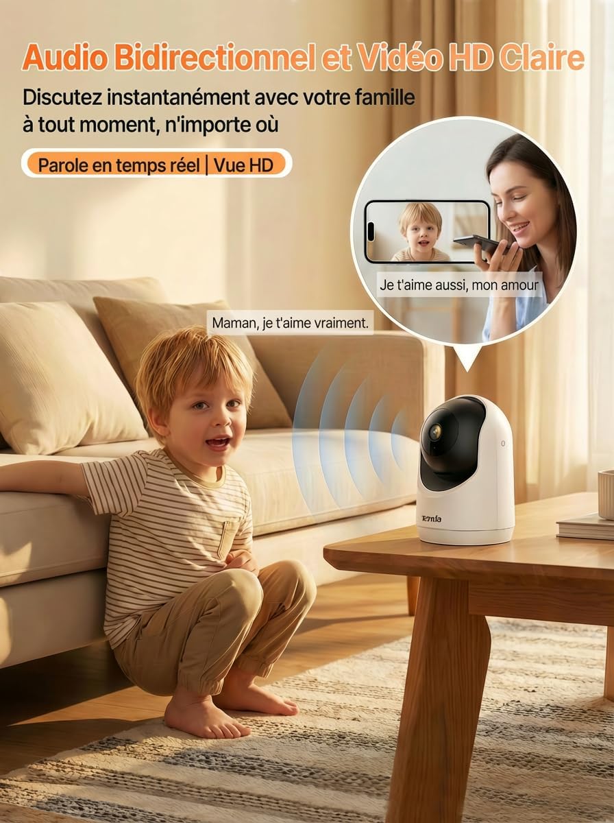 Tenda Caméra Surveillance WiFi Intérieure 2K, WiFi 6 360° pour Bébé/Animaux, 3MP Détection Humaine AI, Suivi Mouvement, Vision Nocturne, Audio Bidirectionnel, sans Abonnement 9 Tenda Caméra Surveillance WiFi Intérieure 2K, WiFi 6 360° pour Bébé/Animaux, 3MP Détection Humaine AI, Suivi Mouvement, Vision Nocturne, Audio Bidirectionnel, sans Abonnement – Image 8