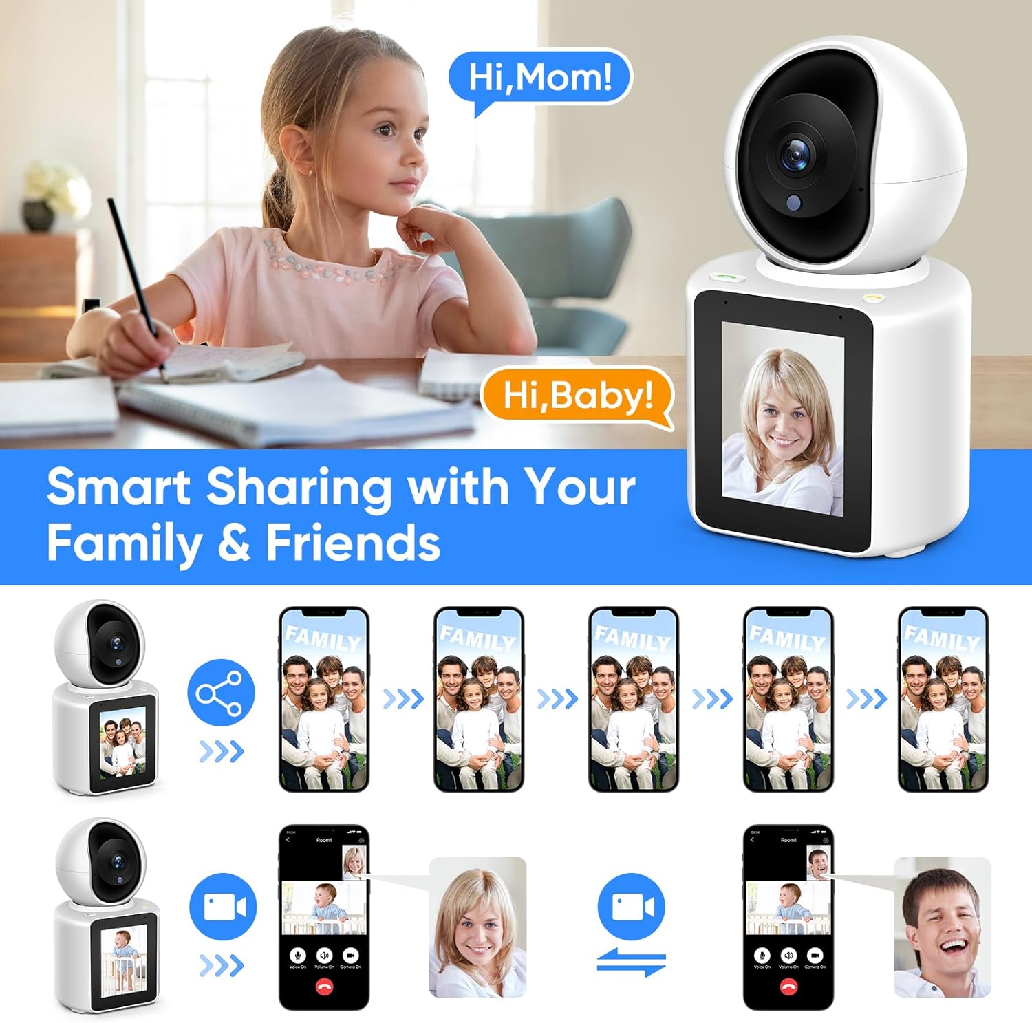 Caméra Surveillance WiFi Intérieure 360°, 2K Caméra avec Bidirectionnelle Vidéo/Audio, Application Mobile, Vision Nocturne, Appel en Un clic, Détection de Mouvement pour Enfant/Animal de Compagnie 5 Caméra Surveillance WiFi Intérieure 360°, 2K Caméra avec Bidirectionnelle Vidéo/Audio, Application Mobile, Vision Nocturne, Appel en Un clic, Détection de Mouvement pour Enfant/Animal de Compagnie – Image 4