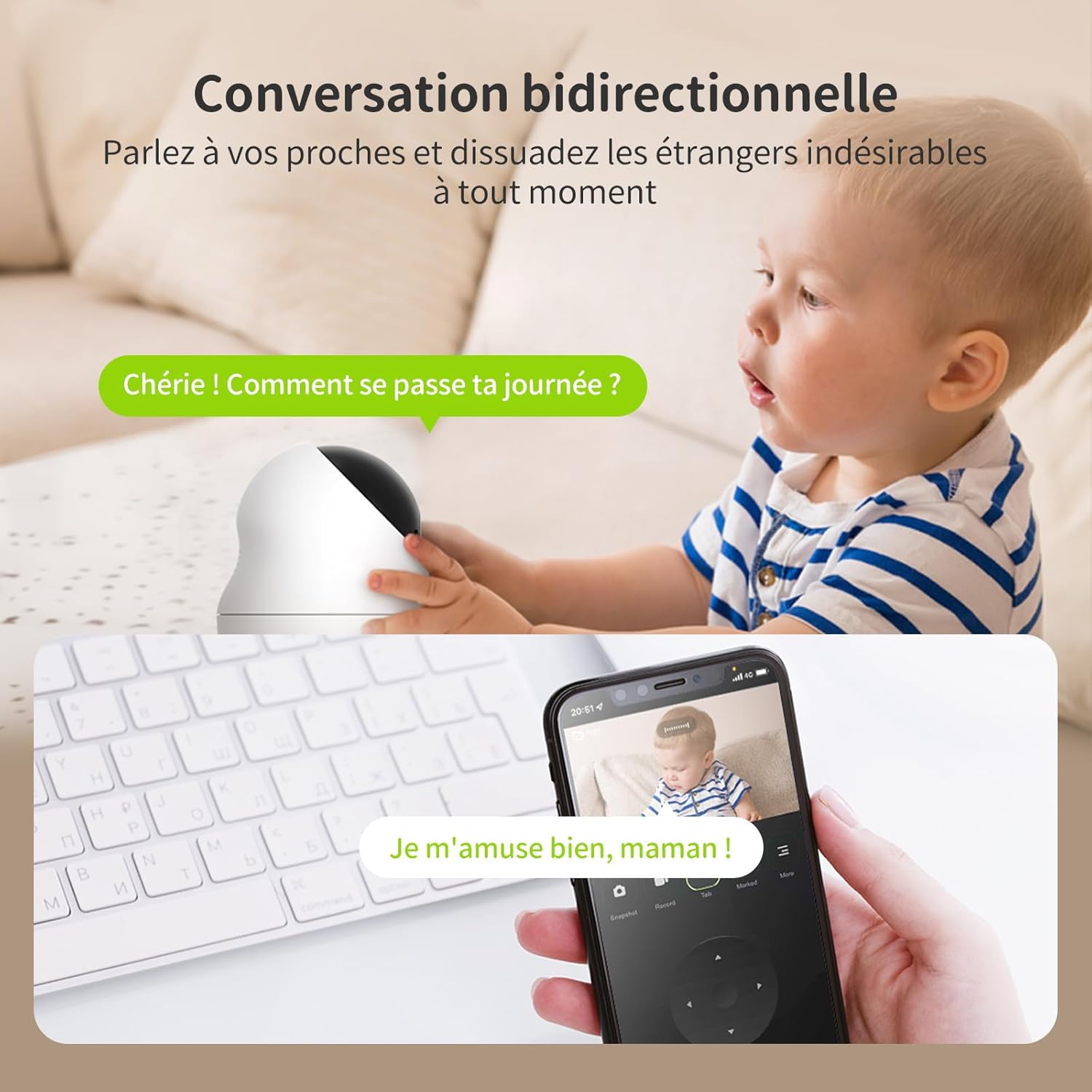 2K (3MP) Caméra de Sécurité Intérieure, 2-Pièce, 360° Surveillance 2.4GHz Wi-Fi, Vision Nocturne Couleur, Détection & Suivi Auto des Humains, Stockage Carte SD Sans Abonnement, Bébé/Animaux 10 2K (3MP) Caméra de Sécurité Intérieure, 2-Pièce, 360° Surveillance 2.4GHz Wi-Fi, Vision Nocturne Couleur, Détection & Suivi Auto des Humains, Stockage Carte SD Sans Abonnement, Bébé/Animaux – Image 9