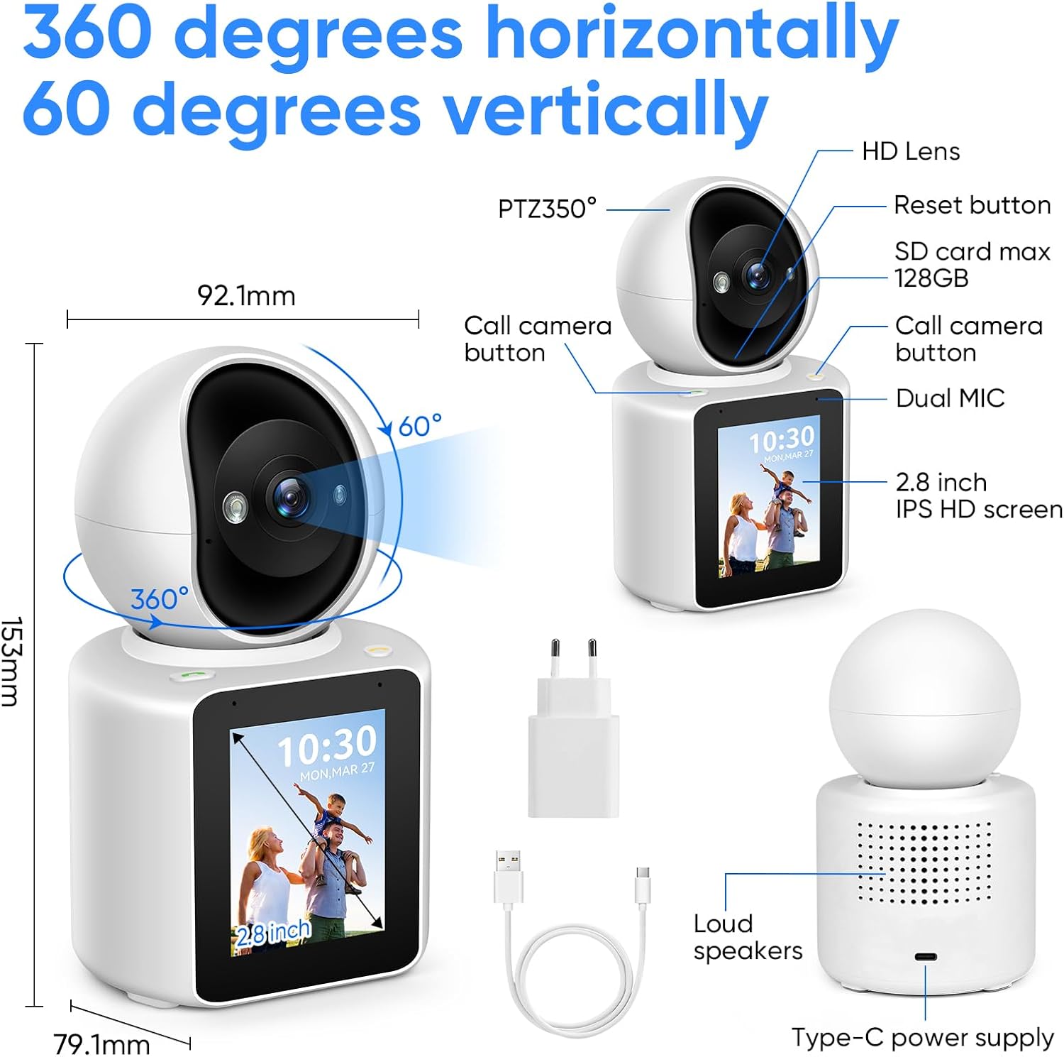 Caméra Surveillance WiFi Intérieure 360°, 2K Caméra avec Bidirectionnelle Vidéo/Audio, Application Mobile, Vision Nocturne, Appel en Un clic, Détection de Mouvement pour Enfant/Animal de Compagnie 3 Caméra Surveillance WiFi Intérieure 360°, 2K Caméra avec Bidirectionnelle Vidéo/Audio, Application Mobile, Vision Nocturne, Appel en Un clic, Détection de Mouvement pour Enfant/Animal de Compagnie – Image 2