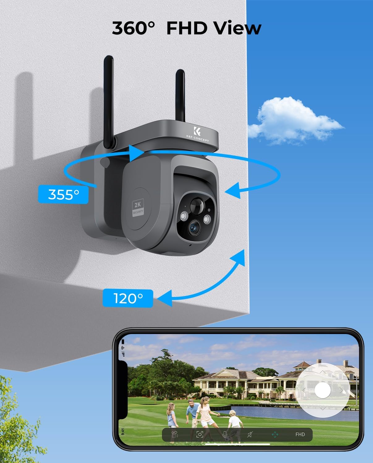 K&F CONCEPT 2K 3MP Caméra Surveillance WiFi Exterieure sans Fil Solaire avec Batterie, 360° PTZ Camera Exterieur 2.4GHz, Vision Nocturne Couleur, Détection Alerte Humaine PIR, Sirène d'alarme, IP66 8 K&F CONCEPT 2K 3MP Caméra Surveillance WiFi Exterieure sans Fil Solaire avec Batterie, 360° PTZ Camera Exterieur 2.4GHz, Vision Nocturne Couleur, Détection Alerte Humaine PIR, Sirène d'alarme, IP66 – Image 7