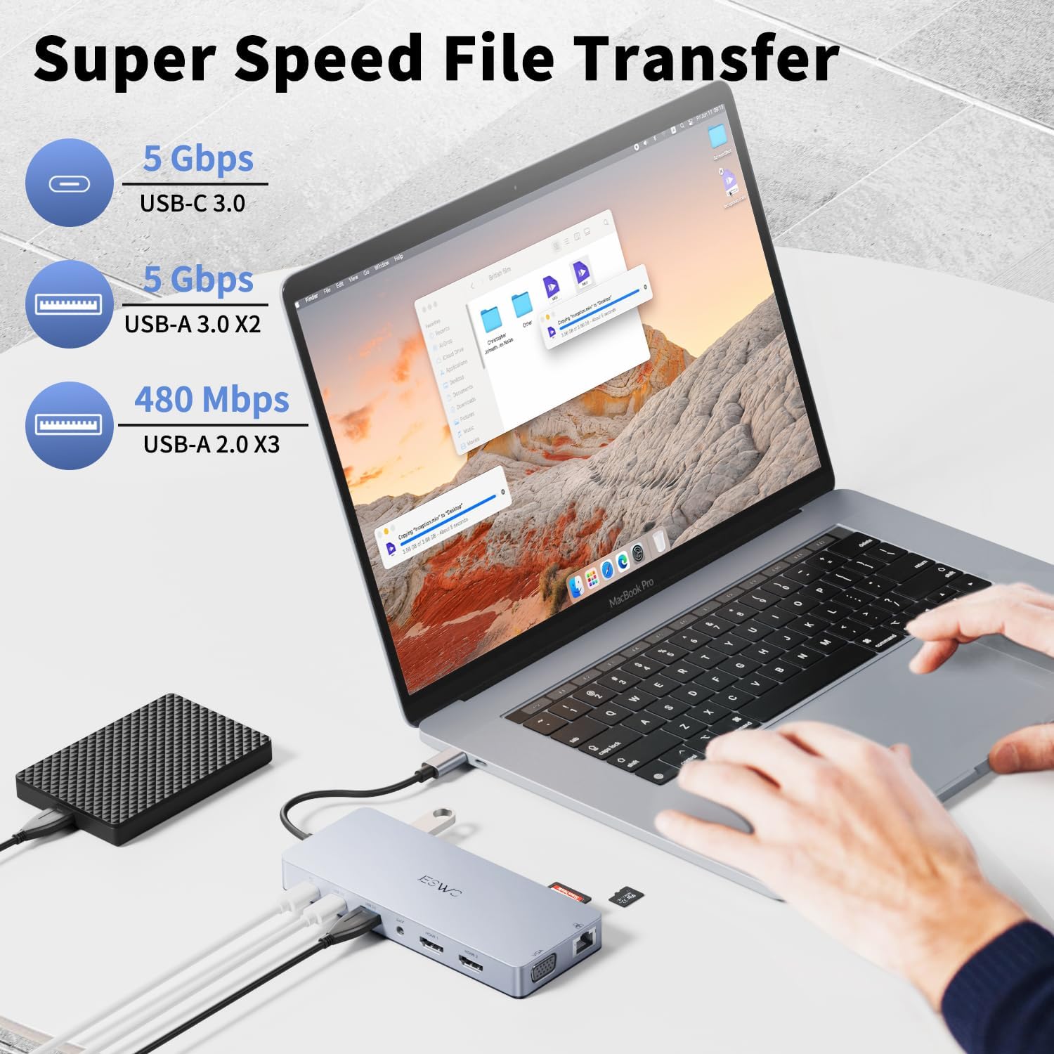 Docking Station USB C,JESWO 14-en-1 Dock USB C vers Dual HDMI, VGA, Ethernet, Mulit USB 3.0&2.0, 100W PD, Type-C Data, SD/TF, AUX Jack pour Windows 11, 10, Mac OS, and iPad OS 6 Docking Station USB C,JESWO 14-en-1 Dock USB C vers Dual HDMI, VGA, Ethernet, Mulit USB 3.0&2.0, 100W PD, Type-C Data, SD/TF, AUX Jack pour Windows 11, 10, Mac OS, and iPad OS – Image 5