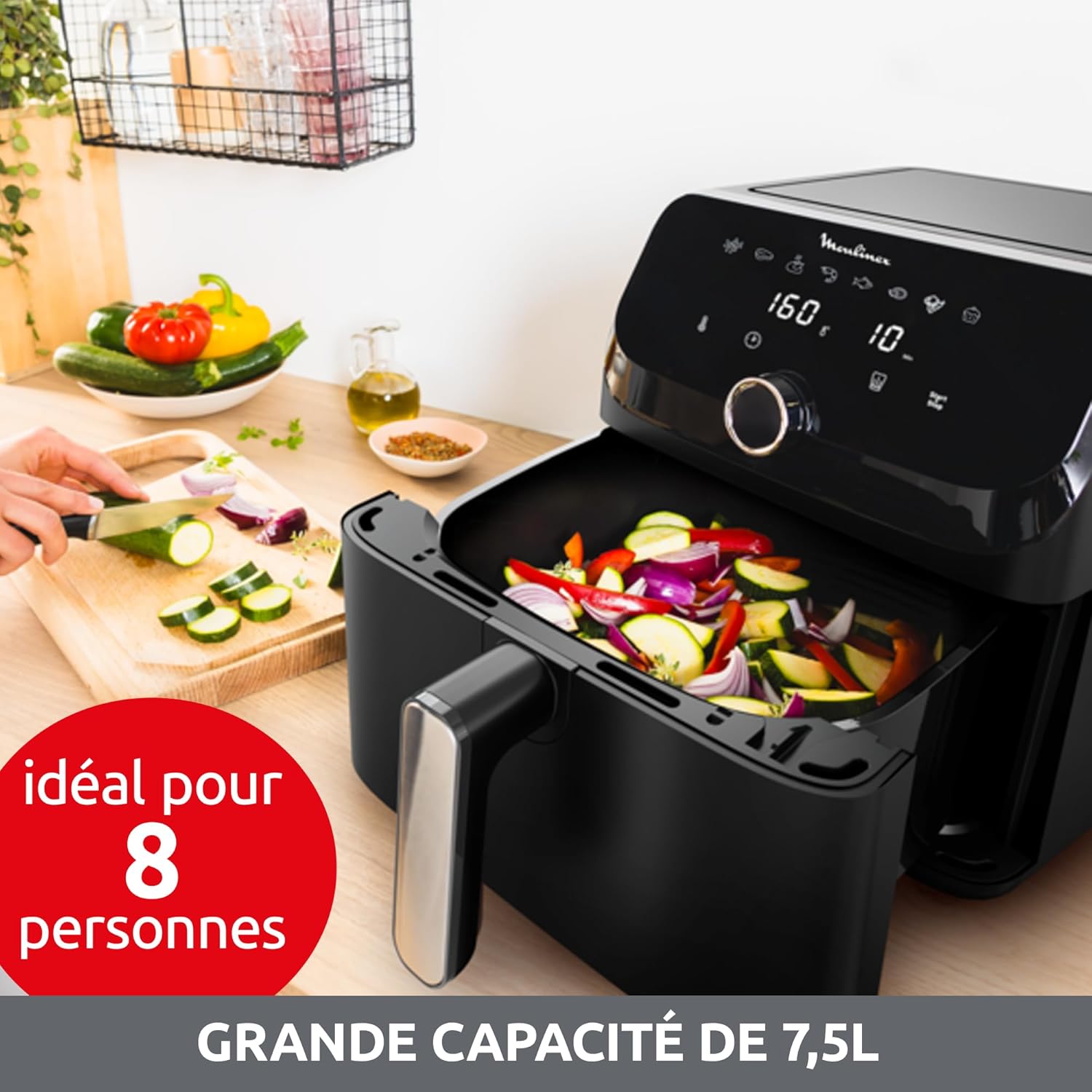 Moulinex Easy Fry Mega, air fryer compact, Mono tiroir 7.5 L, Jusqu’à 8 personnes, 8 programmes, noir EZ8558F0 4 Moulinex Easy Fry Mega, air fryer compact, Mono tiroir 7.5 L, Jusqu’à 8 personnes, 8 programmes, noir EZ8558F0 – Image 3