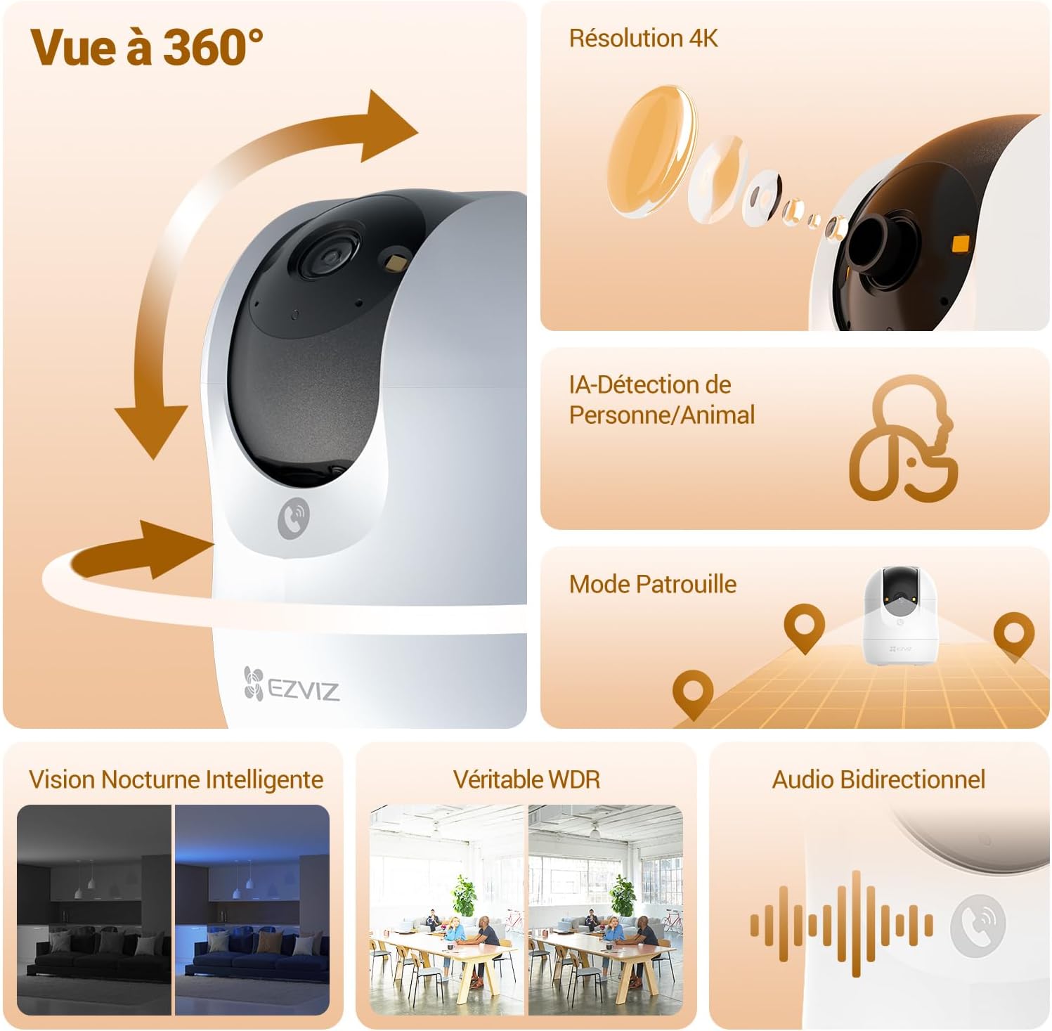 EZVIZ 4K Caméra Surveillance WiFi Intérieure 360 °, Camera Bébé avec WiFi 2.4/5Ghz, Détection Humain/Animaux/Bruit, Vision Nocturne Couleur avec Véritable WDR, Suivi Auto, C6N G1 4K 3 EZVIZ 4K Caméra Surveillance WiFi Intérieure 360 °, Camera Bébé avec WiFi 2.4/5Ghz, Détection Humain/Animaux/Bruit, Vision Nocturne Couleur avec Véritable WDR, Suivi Auto, C6N G1 4K – Image 2