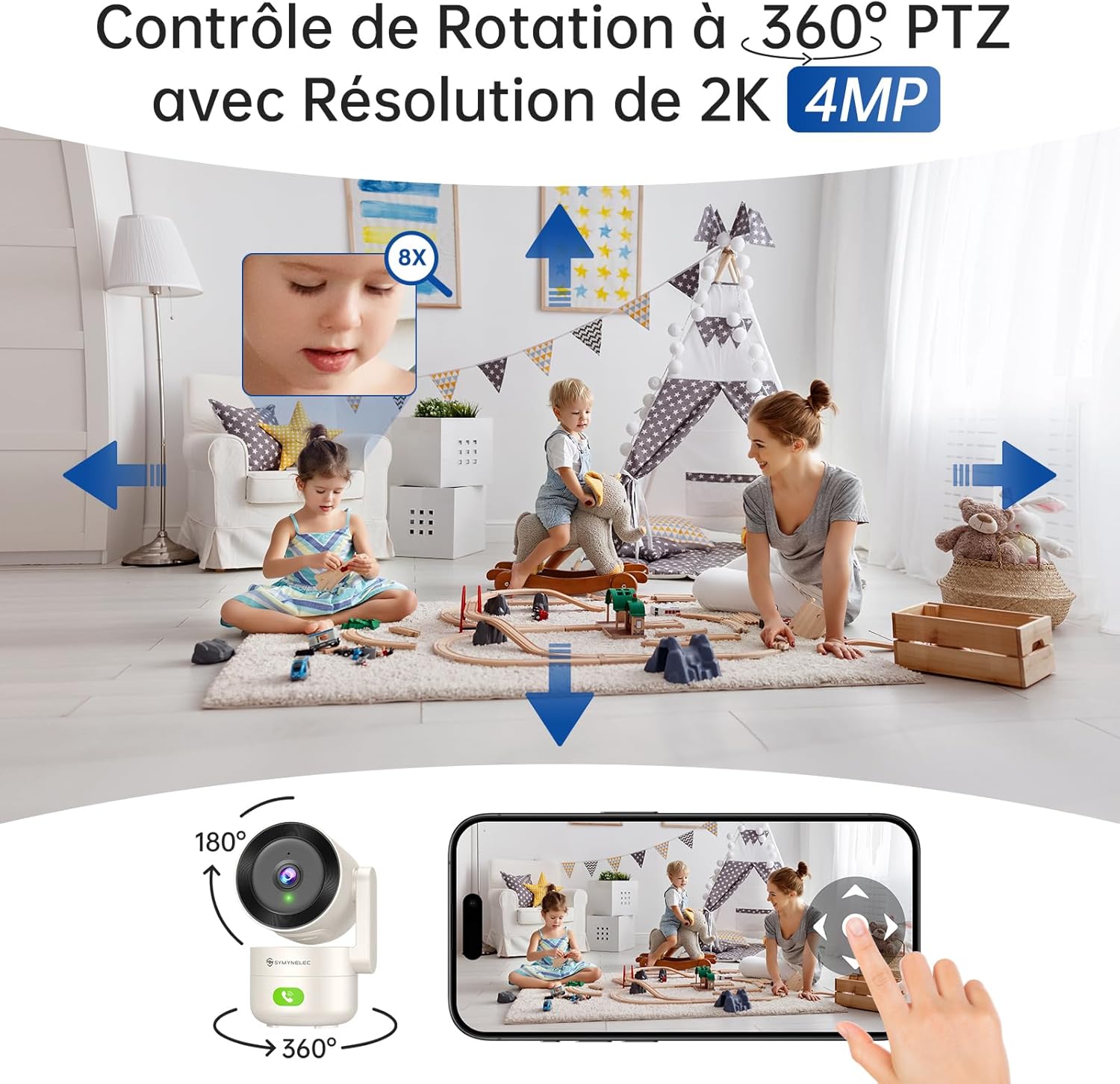 SYMYNELEC 2K 4MP Caméra de Surveillance Intérieure WiFi 5GHz/2,4GHz, Caméra de Sécurité 360° avec Détection Humaine AI, Vision Nocturne, Audio Bidirectionnel pour Bébé/Animaux, Compatible avec Alexa 4 SYMYNELEC 2K 4MP Caméra de Surveillance Intérieure WiFi 5GHz/2,4GHz, Caméra de Sécurité 360° avec Détection Humaine AI, Vision Nocturne, Audio Bidirectionnel pour Bébé/Animaux, Compatible avec Alexa – Image 3