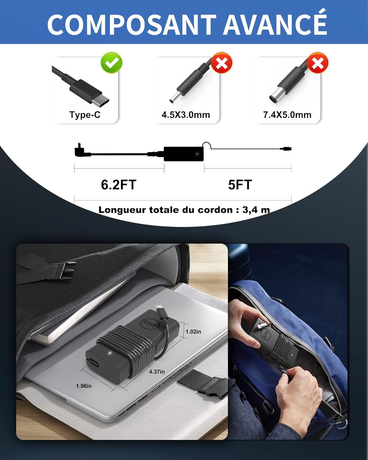 USB C 65W Chargeur pour Dell Latitude 5420 5430 E5440 5550 5530 5450 5540 5520 7420 7440 5400 3550 3450 XPS 13 Chromebook 3100 Type C Computer Chargeur D'ordinateur Adaptateur Secteur Alimentation 5 USB C 65W Chargeur pour Dell Latitude 5420 5430 E5440 5550 5530 5450 5540 5520 7420 7440 5400 3550 3450 XPS 13 Chromebook 3100 Type C Computer Chargeur D'ordinateur Adaptateur Secteur Alimentation – Image 4