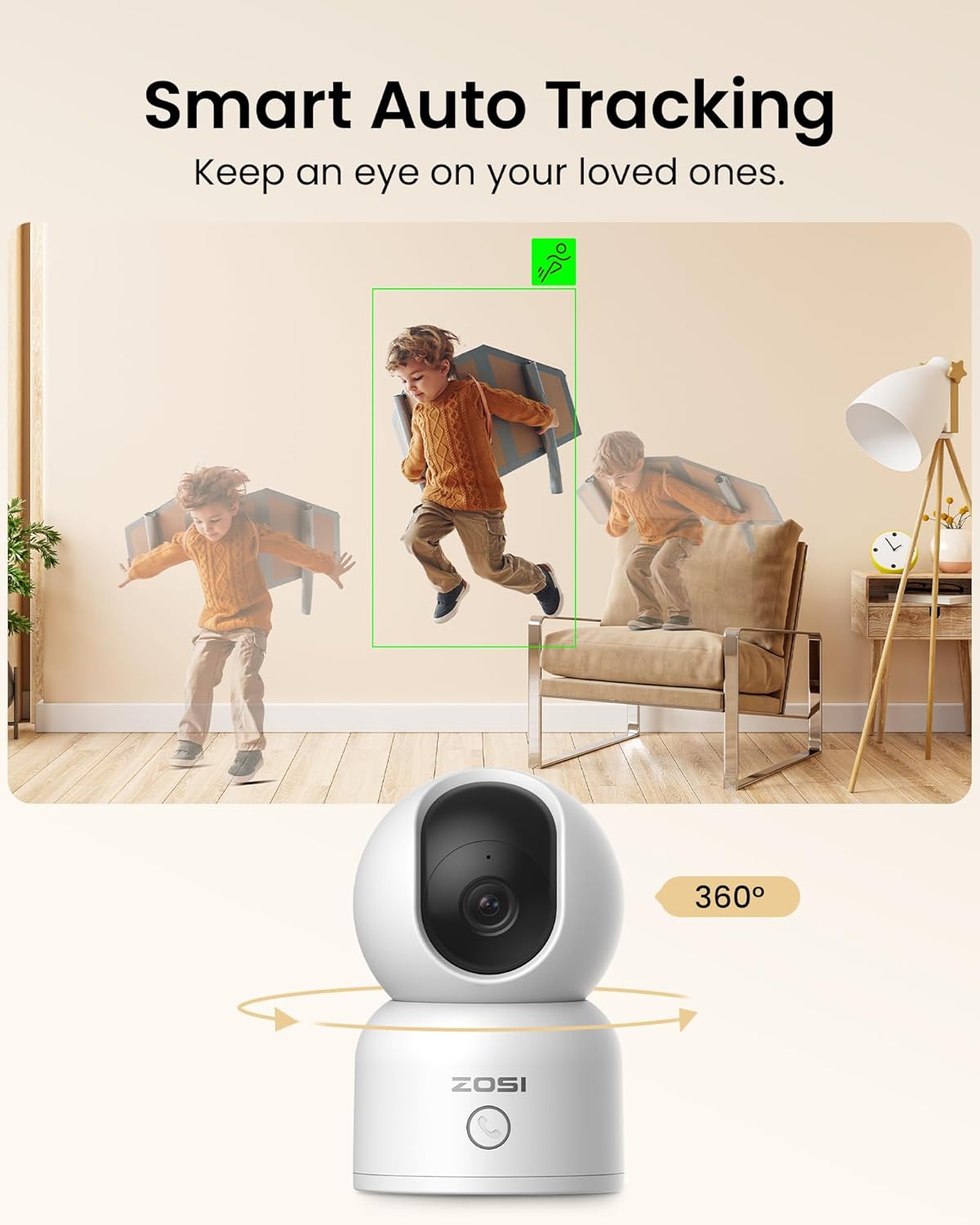 ZOSI Lot de 2 Caméra Surveillance Intérieure WiFi 3MP 2,4G/5Ghz, PT Caméra IP Vue à 360°, Détection et Suivi de Personne, Appel en Un Clic et Audio Bidirectionnel, Stockage Local/Cloud, C518 7 ZOSI Lot de 2 Caméra Surveillance Intérieure WiFi 3MP 2,4G/5Ghz, PT Caméra IP Vue à 360°, Détection et Suivi de Personne, Appel en Un Clic et Audio Bidirectionnel, Stockage Local/Cloud, C518 – Image 6