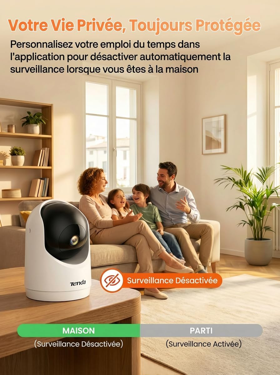 Tenda Caméra Surveillance WiFi Intérieure 2K, WiFi 6 360° pour Bébé/Animaux, 3MP Détection Humaine AI, Suivi Mouvement, Vision Nocturne, Audio Bidirectionnel, sans Abonnement 4 Tenda Caméra Surveillance WiFi Intérieure 2K, WiFi 6 360° pour Bébé/Animaux, 3MP Détection Humaine AI, Suivi Mouvement, Vision Nocturne, Audio Bidirectionnel, sans Abonnement – Image 3